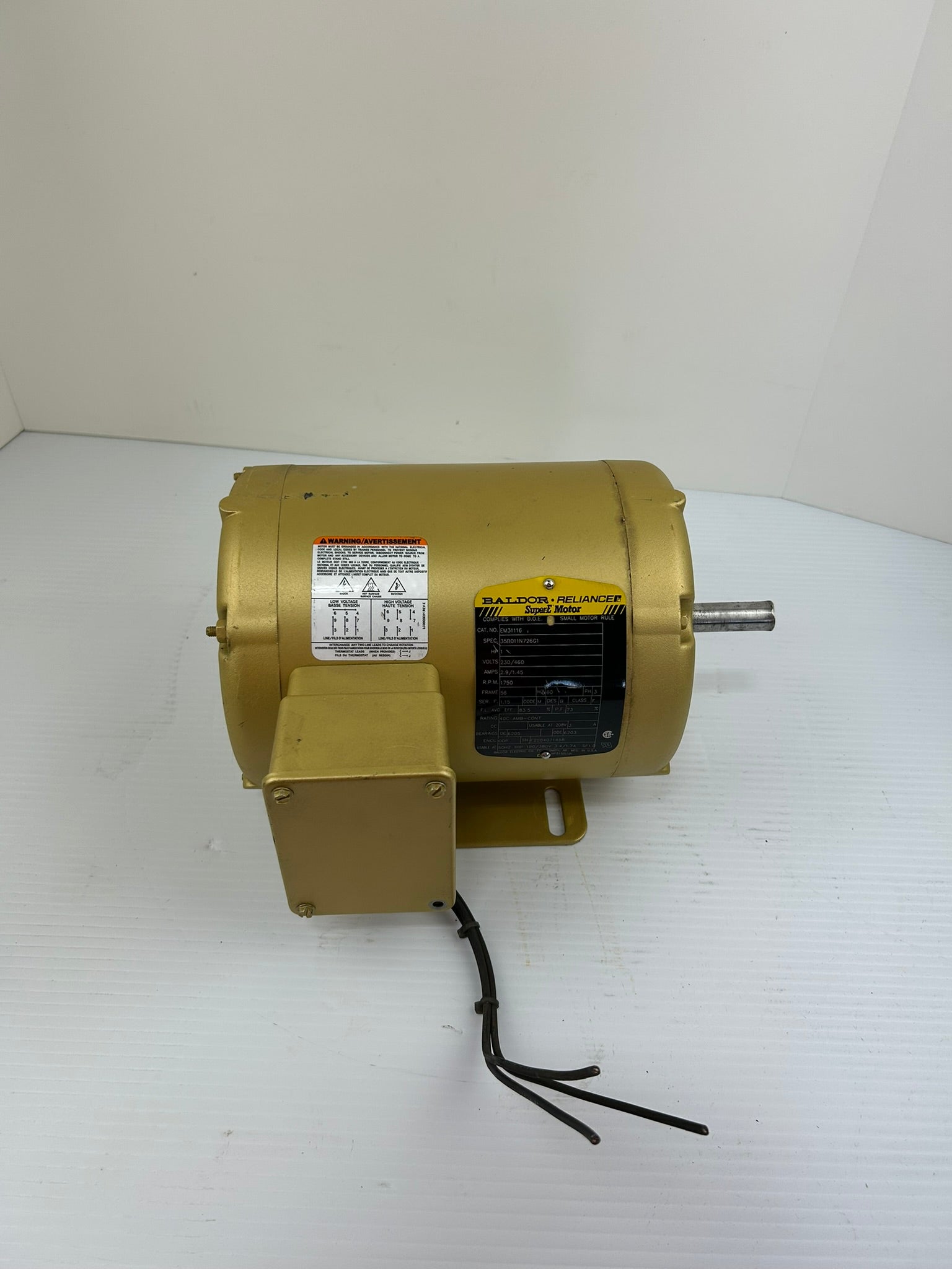 Baldor EM31116 Super E DC Electric Motor 1 HP 1750 RPM 3PH 56 Frame