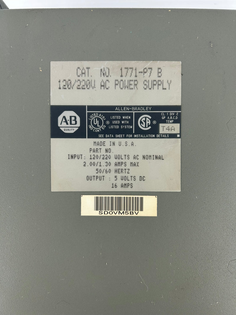 Allen-Bradley 1771-P7 AC Power Supply Series B 120/220V 2.00/1.30A 50/60Hz