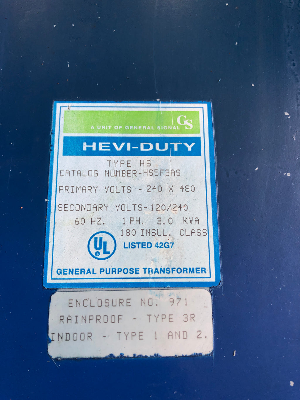 HeviDuty HS5F3AS Transformer HS 3kVA 240 x 480 Volts Primary 1 Phase