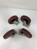 Red Industrial Casters 5" x 1-1/4" Metal Base Plastic Wheels (Lot of 4)