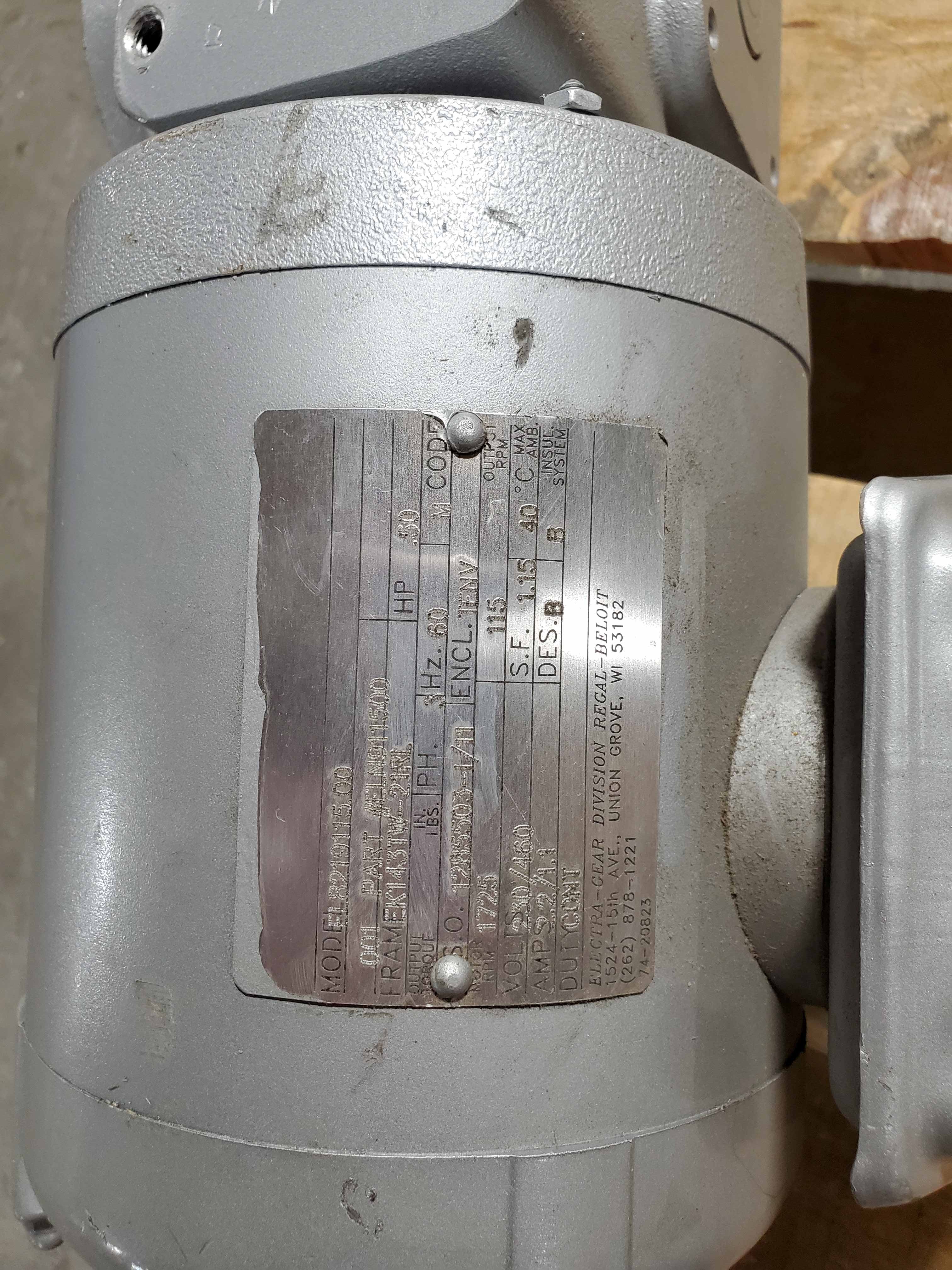 Electra-Gear EL-FLMG821-15-LL-EK50ETW Gear Motor 3 PH, 60Hz, .50 HP, 1725 RPM