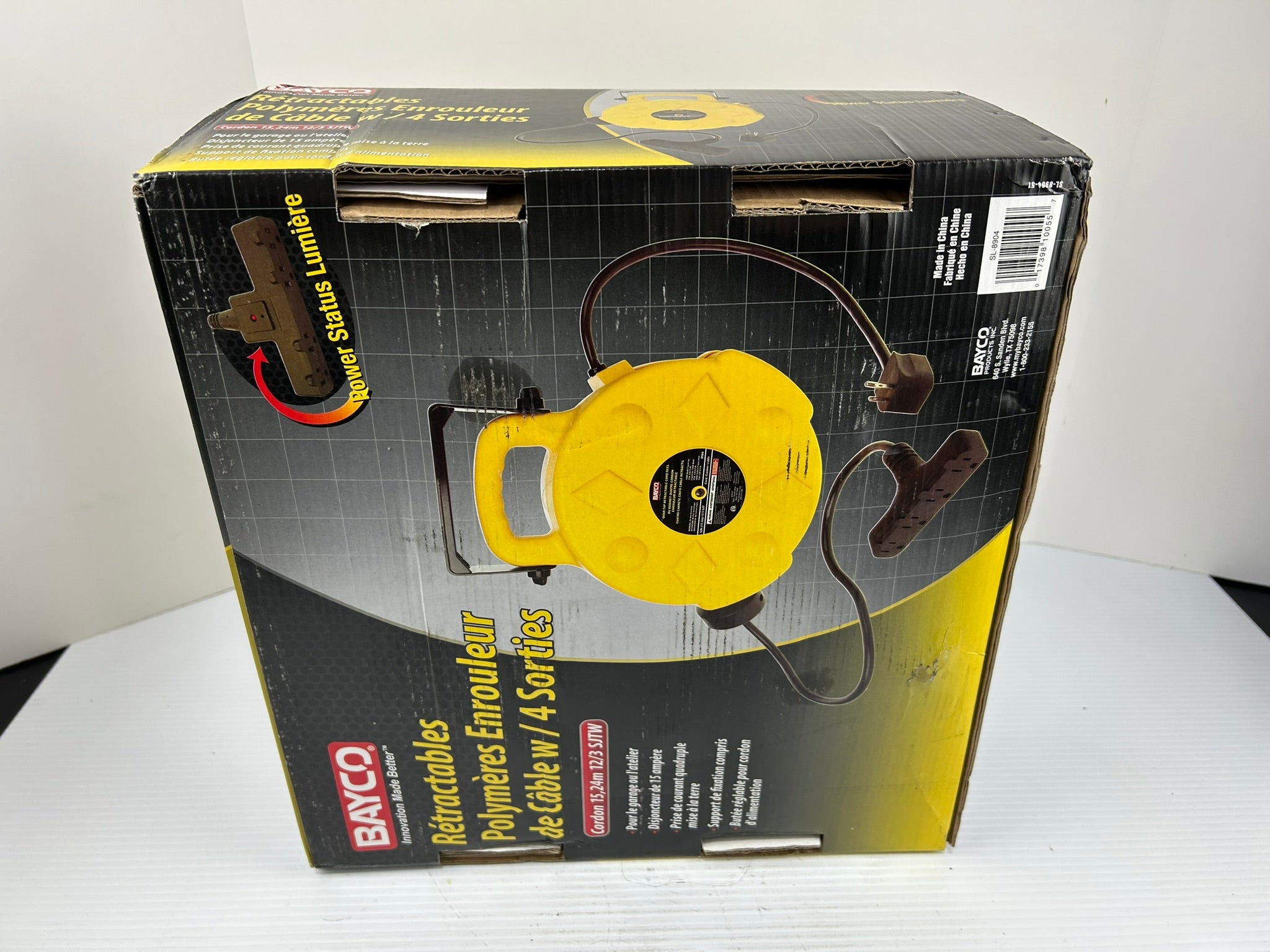 Bayco Retractable Polymer Cord Reel with 4 Outlets 50 Foot 12/3 SJTW Cord