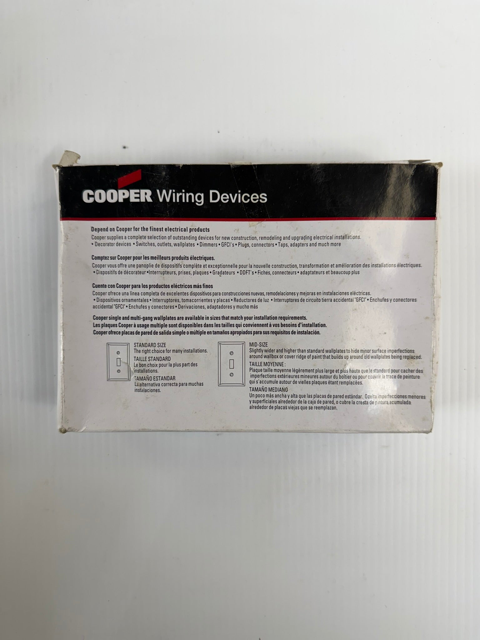 Cooper Wiring Unbreakable Mid-Size Wallplate 1-Gang Wallplate Toggle PJ1A-CP Box of 10 Lot of 5