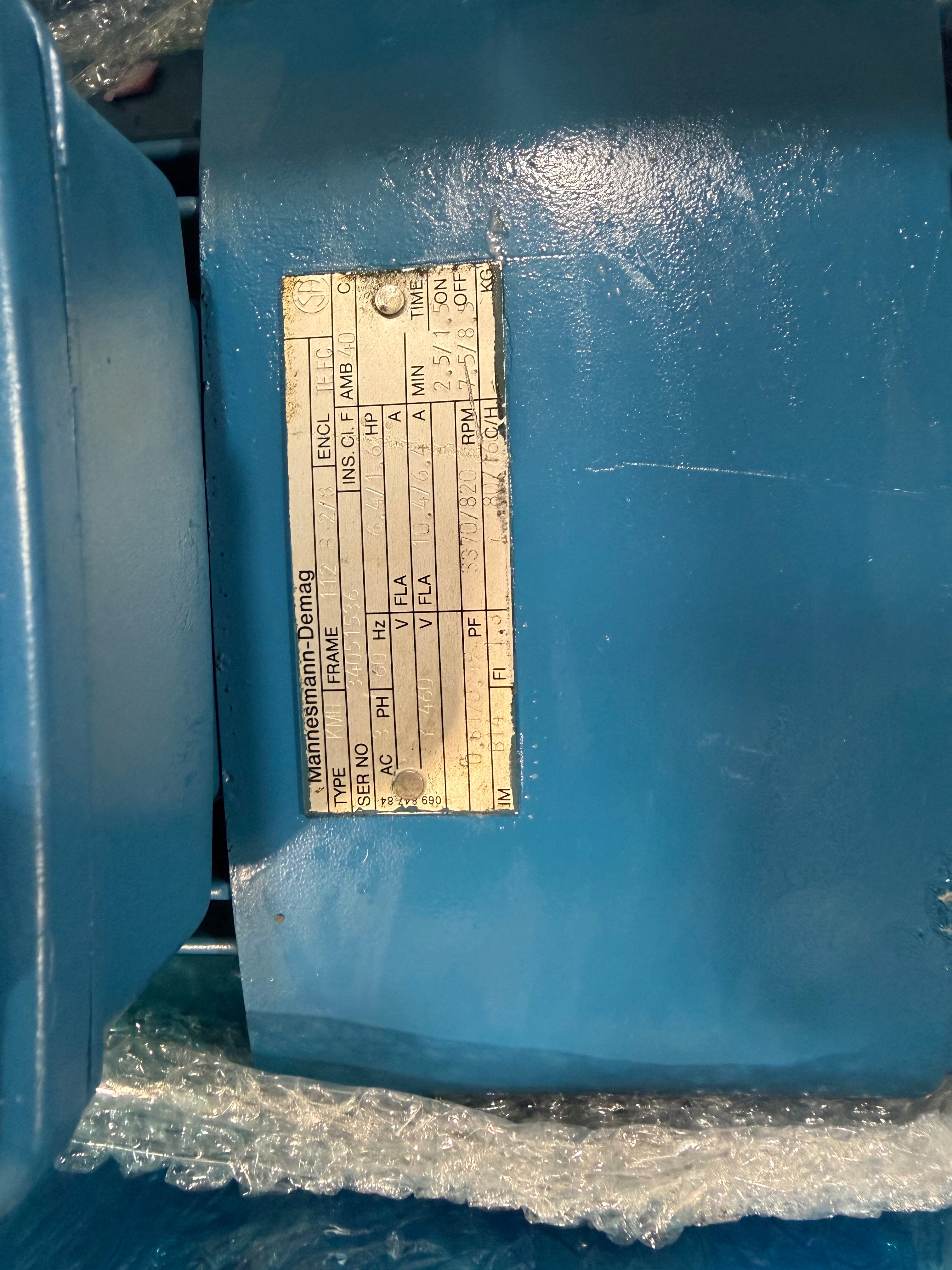 Demag KMH Hoist Motor 1.6HP 400V 3PH 3370/820RPM TEFC Brake Motor