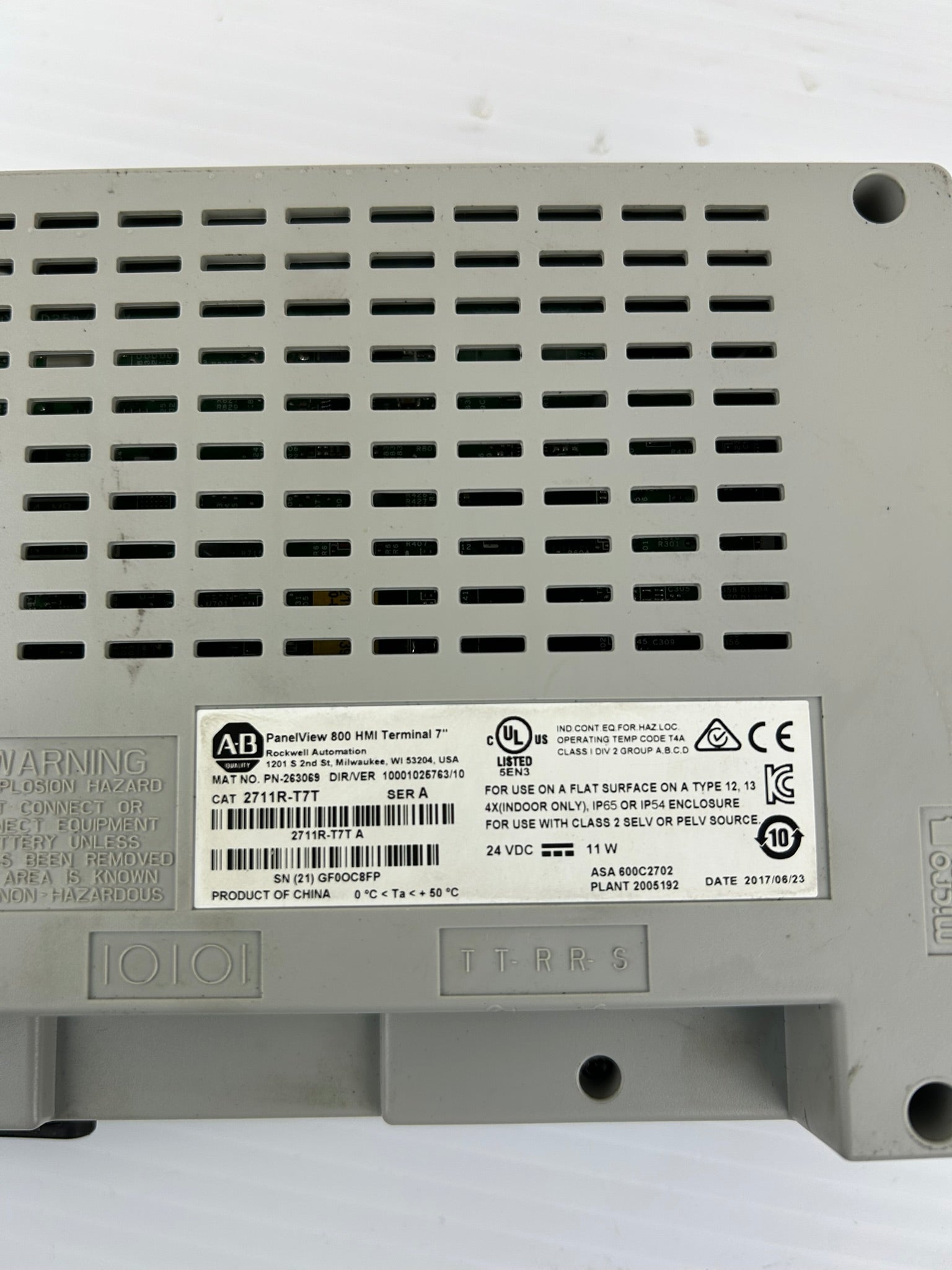 Allen-Bradley 2711R-T7T PanelView 800 7" HMI Touchscreen Terminal 24VDC
