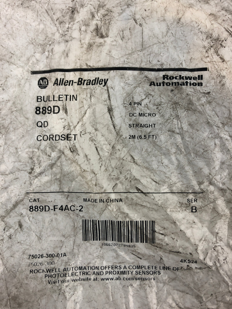 Allen Bradley 889D-F4AC-2 QD Cordset Ser. B 4 Pin DC Micro Straight 6.5ft.