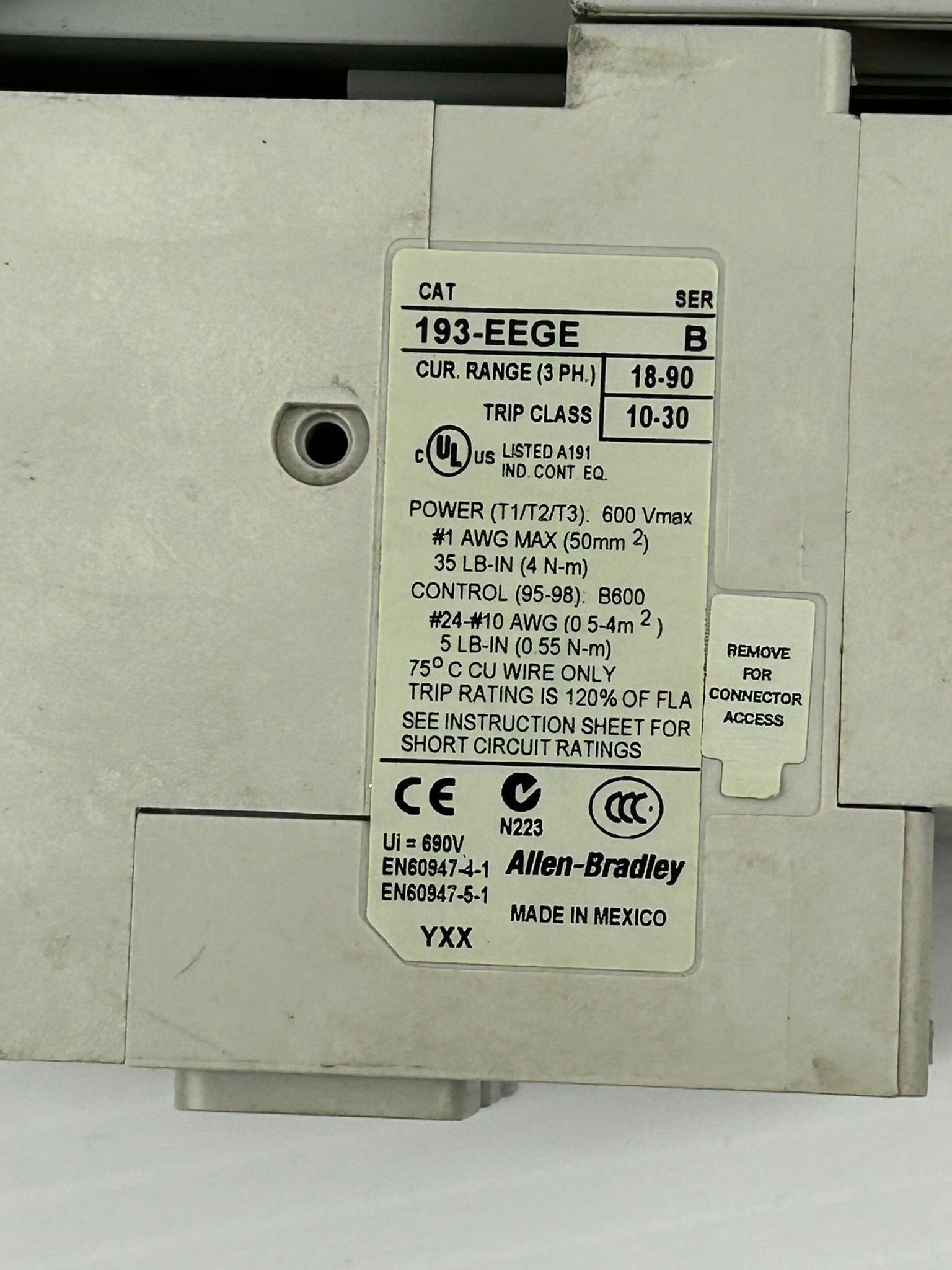 Allen Bradley 100-C85*00 Smart Motor Controller with 193-EEGE Overload Relay