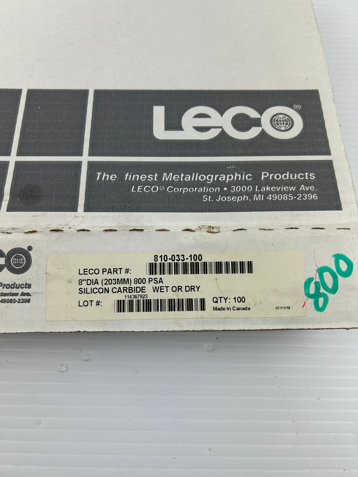 LECO 810-033-100 8" 800 Grit Silicon Carbide PSA Abrasive Discs 100 Count