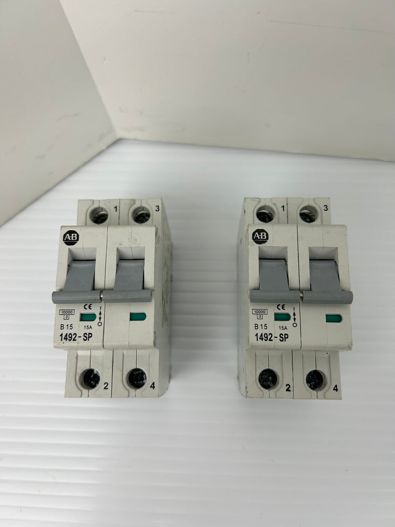 Allen-Bradley 1492-SP2B150 Circuit Breaker Ser C 415VAC 1-25mm² 15A 2P -Lot of 2