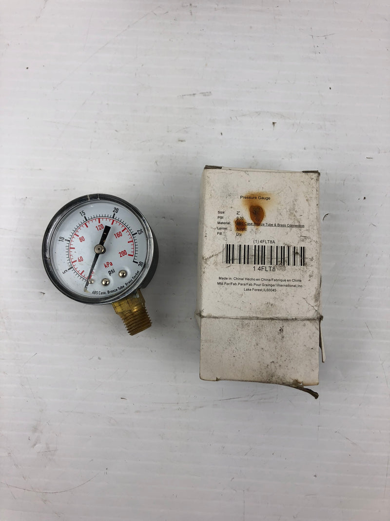 Grainger 4FLT8 Pressure Gauge 2" 0-30 PSI