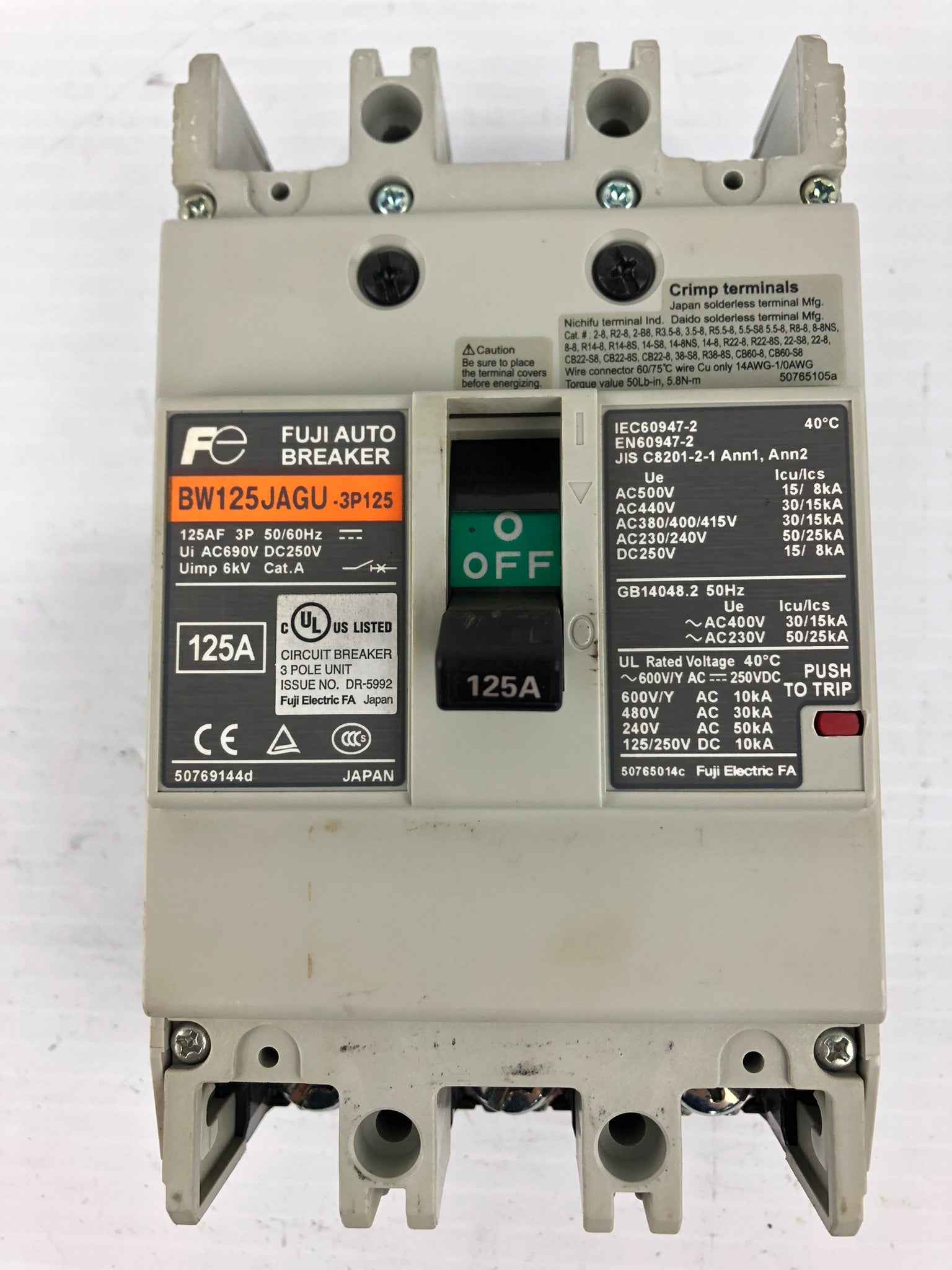 Fuji Electric BW125JAGU-3P125 Circuit Breaker 125A 3P 50/60Hz