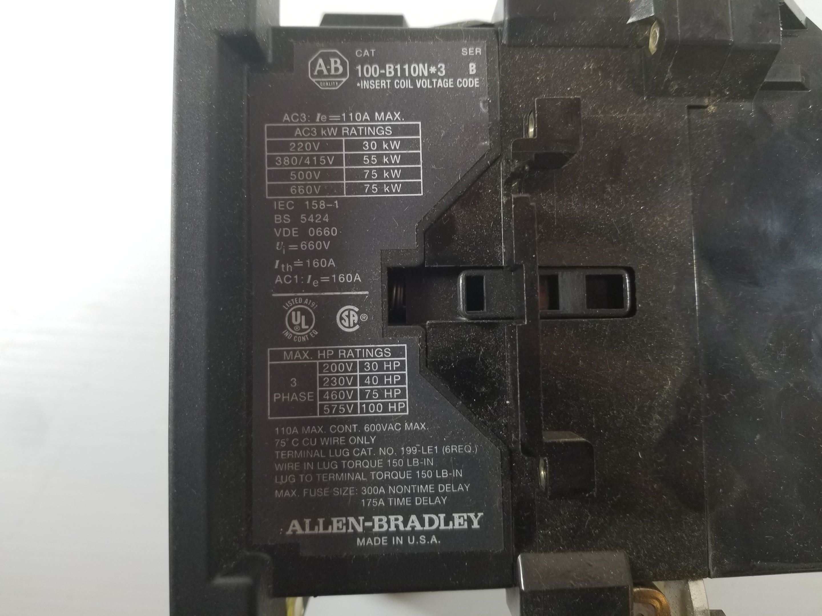 Allen-Bradley 100-B110N*3 Contactor Series B with 195-GA10