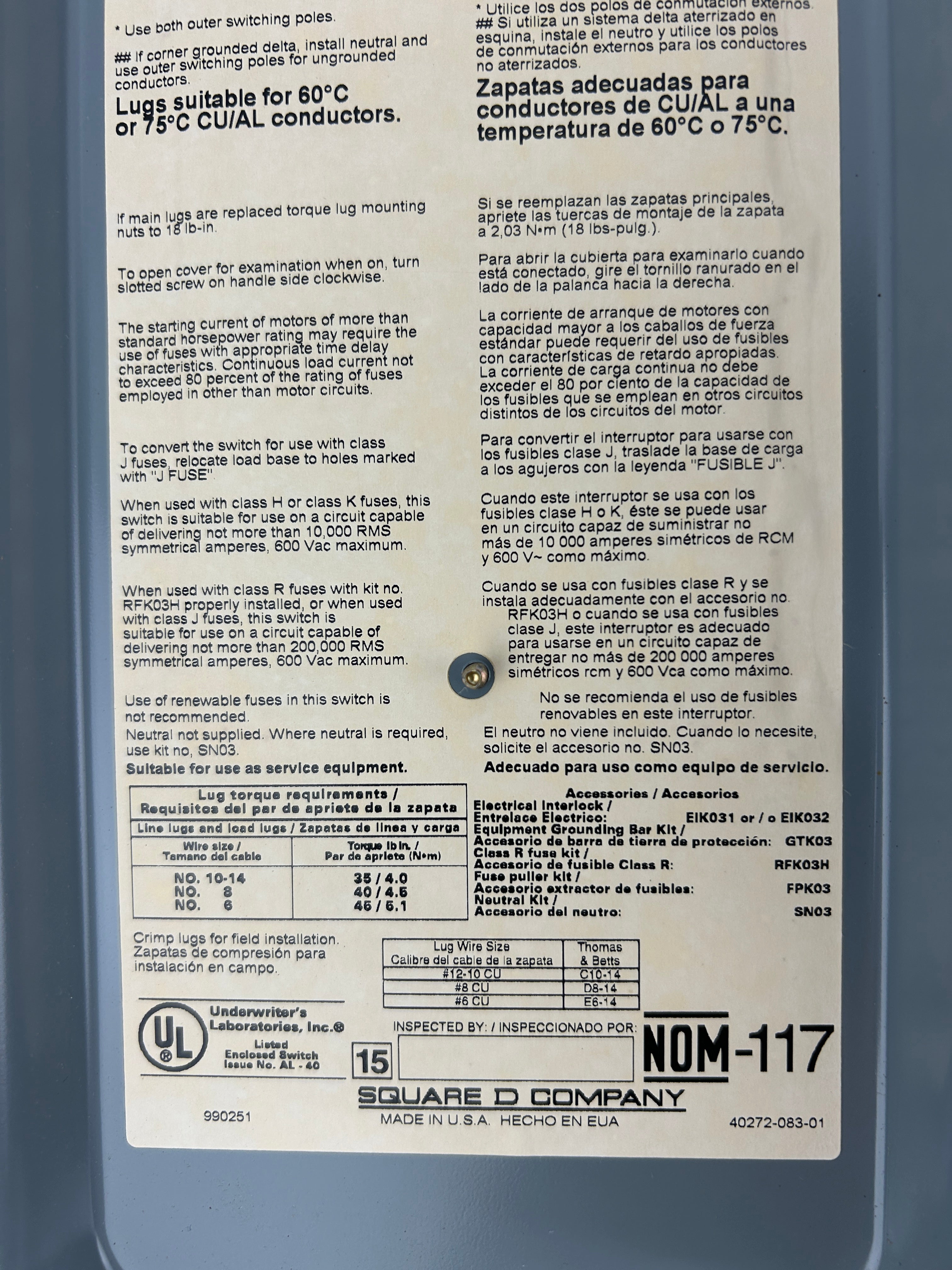 Square D H361RB Heavy Duty Safety Switch Enclosure 30A Series F1 Type 3R