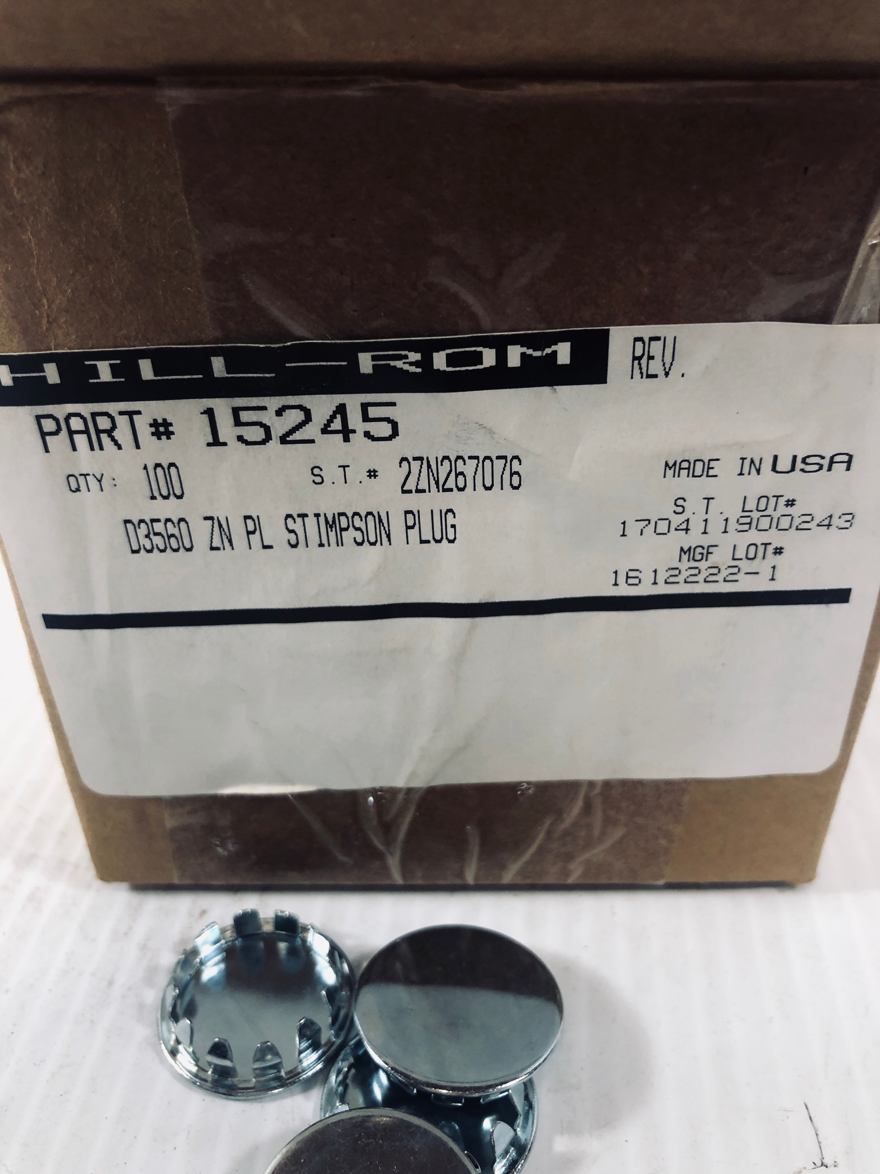 15245 Hole Plug Stimpson ZN PL D3560 - Box of 100