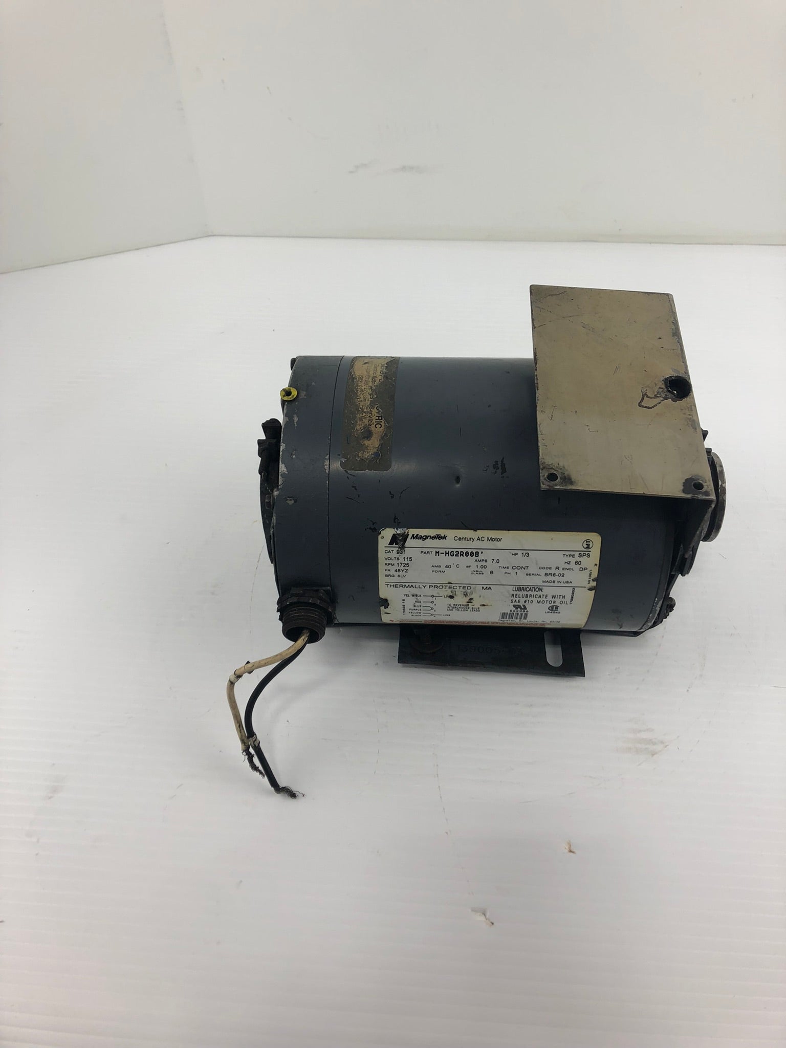 MagneTek Century AC Motor 931 M-HG2R008' 1/3 HP 60 Hz 115V 1725 RPM 1 Ph Fr 48YZ