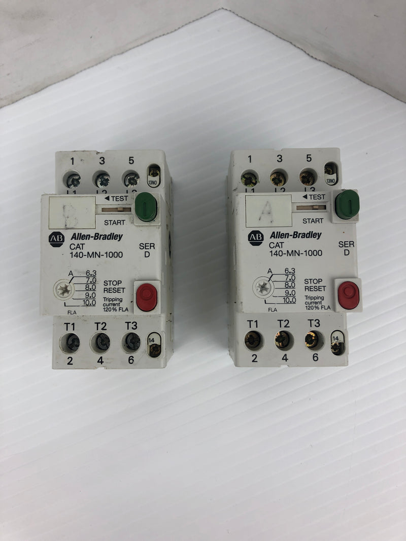 Allen-Bradley 140-MN-1000 Motor Starter Ser. D 600V 16A 3PH 8kV - Lot of 2