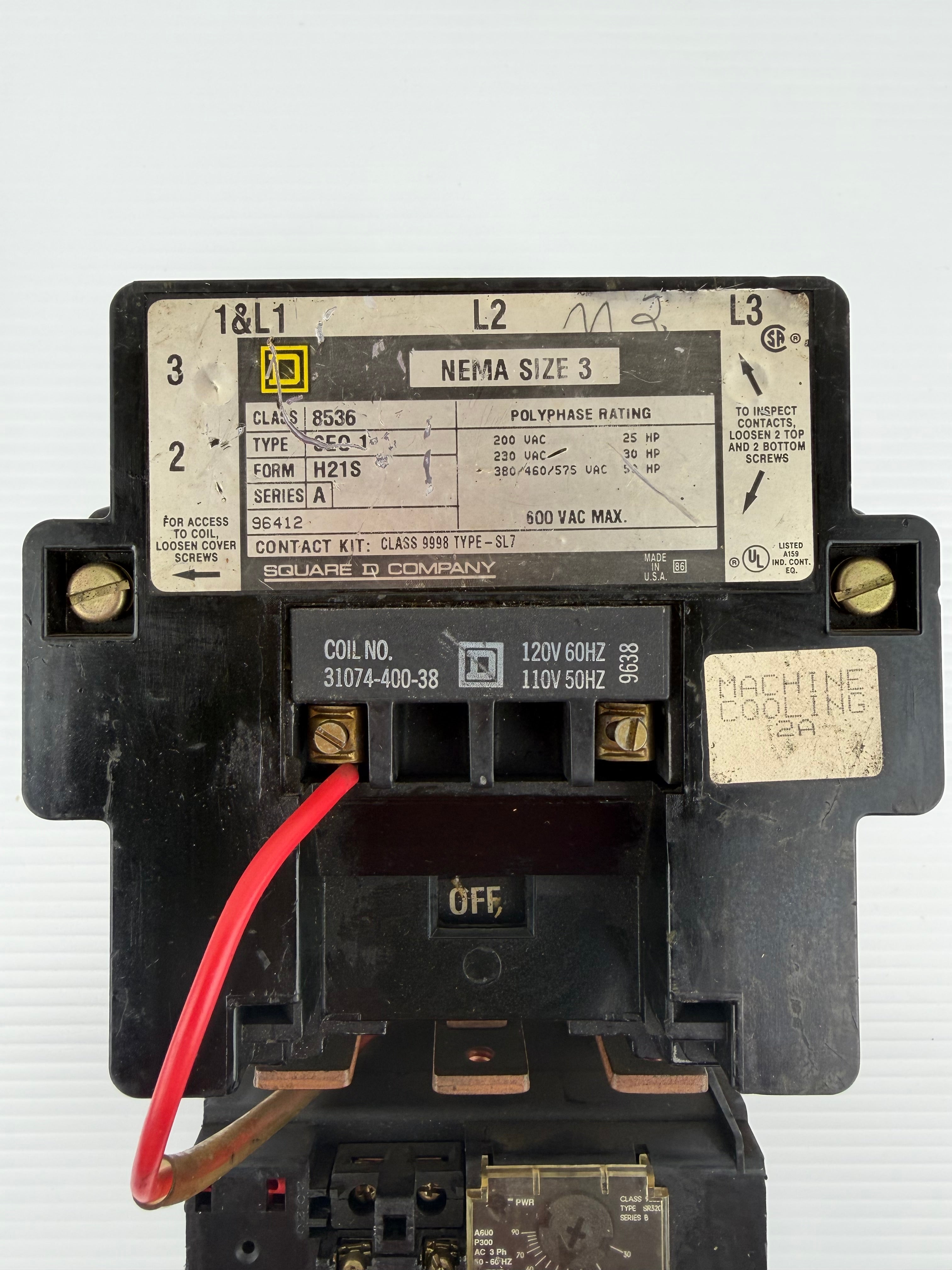 Square D Motor Starter 8536 Size 3 600 VAC Series A
