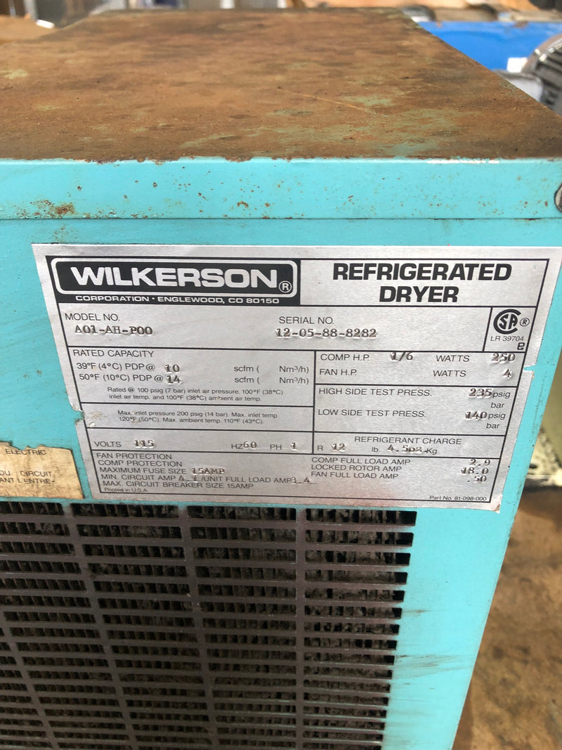 Wilkerson A01-AH-P00 Refrigerated Dryer with SMC Air Filter NAF3000 1/6 Comp HP