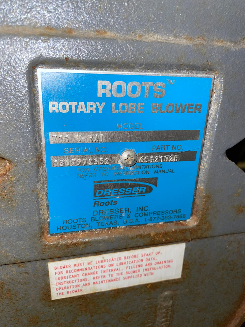 Dresser Roots Rotary Lube Blower 711 U-RAI with Universal Silencers RISY-6