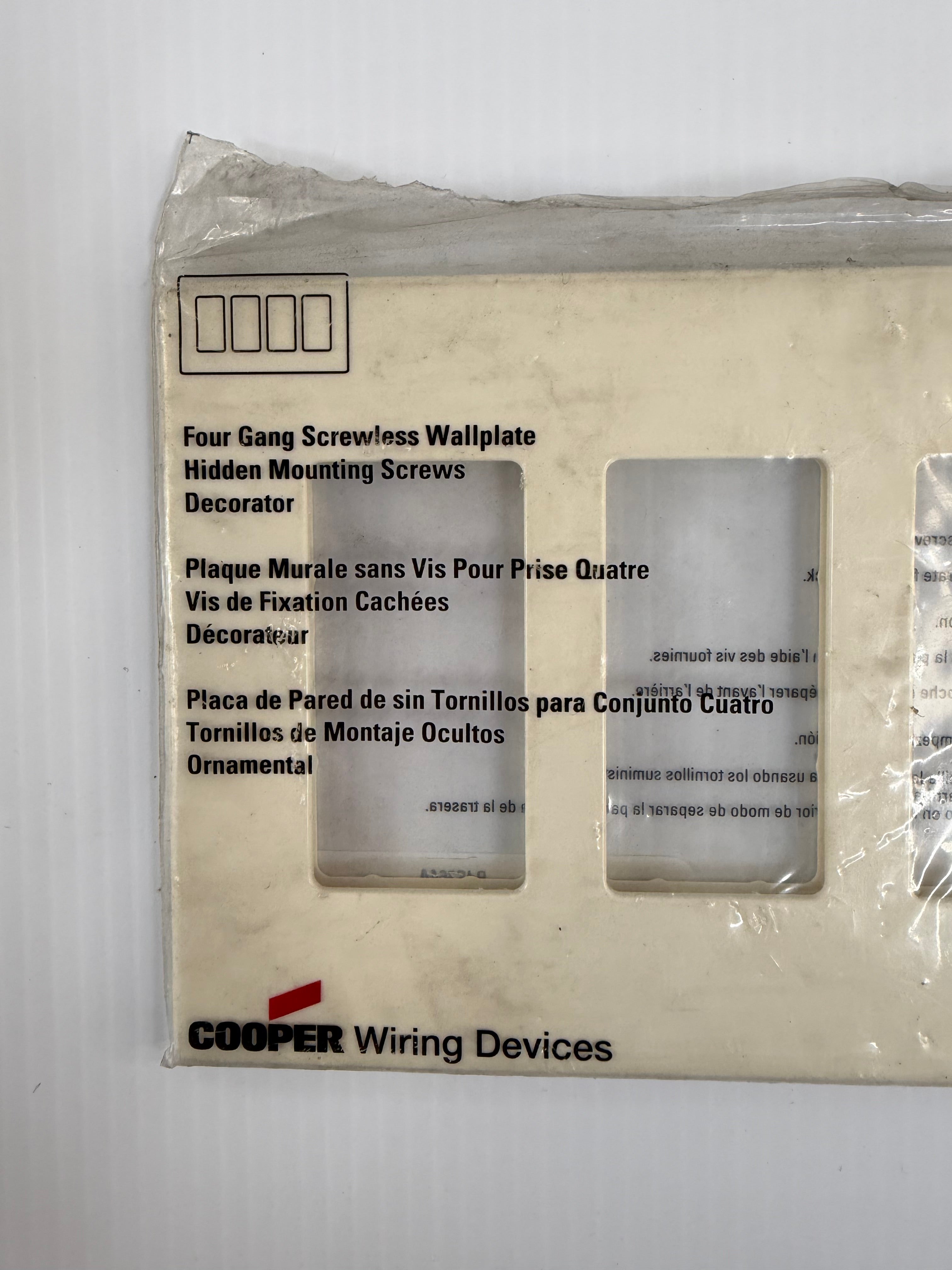 Cooper Wiring 4-Gang Screwless Wallplate Lot of 9 PJS264A