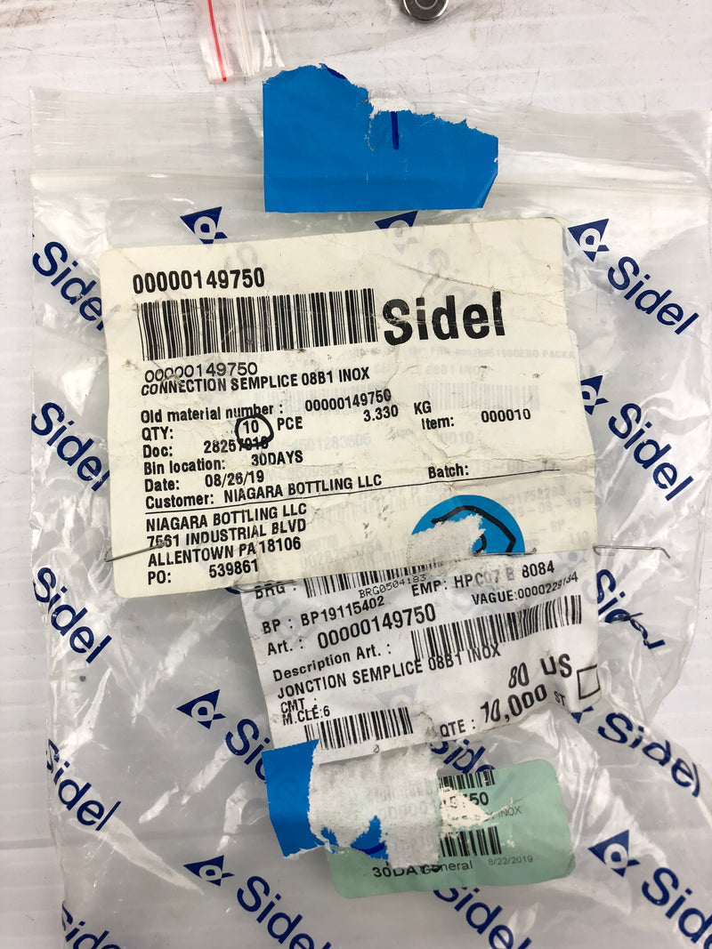 Sidel 149750 Connection Semplice 08B1 INOX - Lot of 9