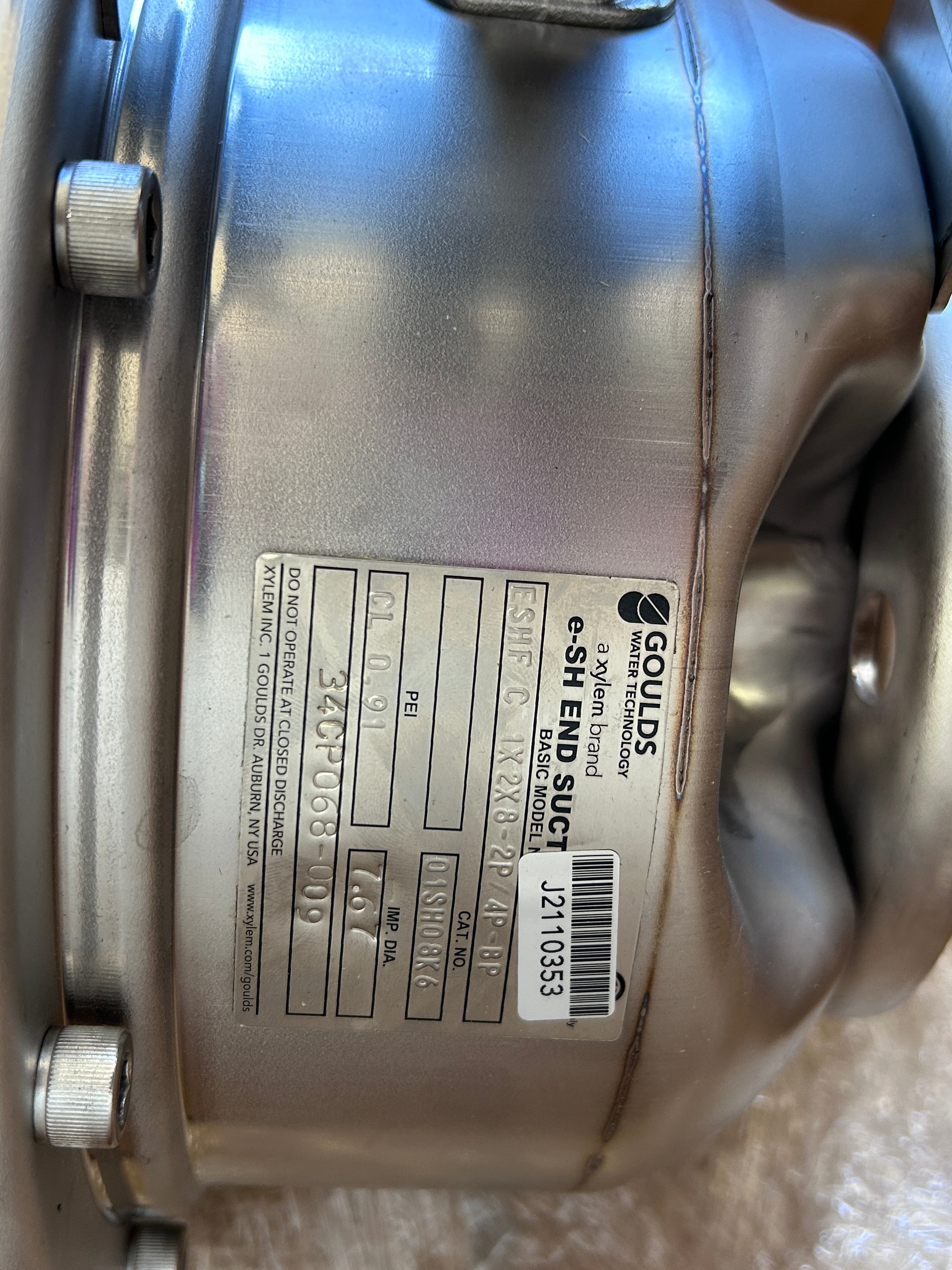 Goulds e-SH 1x2x8-2P Centrifugal End Suction Pump Baldor EJMM3711T 10HP 3PH New