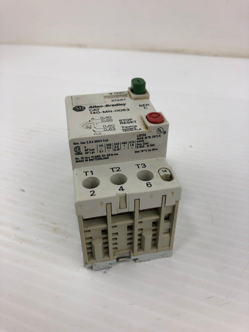 Allen-Bradley 140-MN-0063 Motor Starter Ser. C 600V 2.5A 3PH 8kV