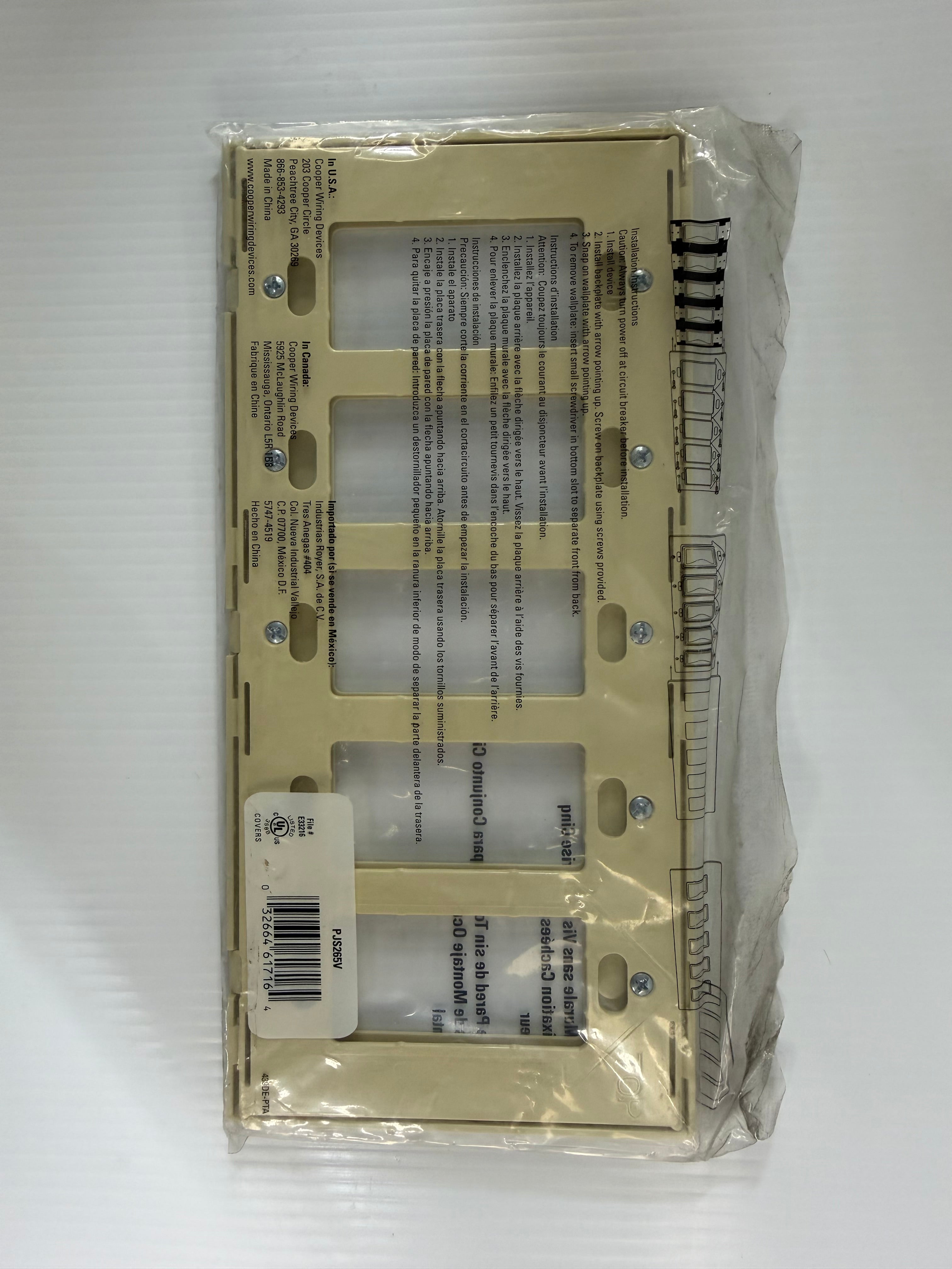 Cooper Wiring 5-Gang Screwless Wallplate Toggle PJS265V Lot of 4