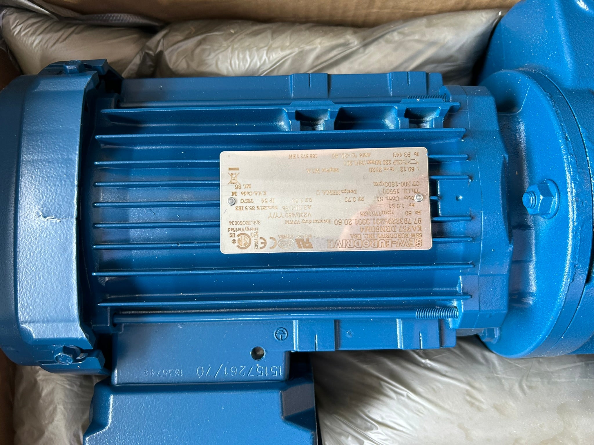 SEW Eurodrive KAF57 DRN80M4 Servo Motor 1751/25 RPM 1HP 3PH 230/460V