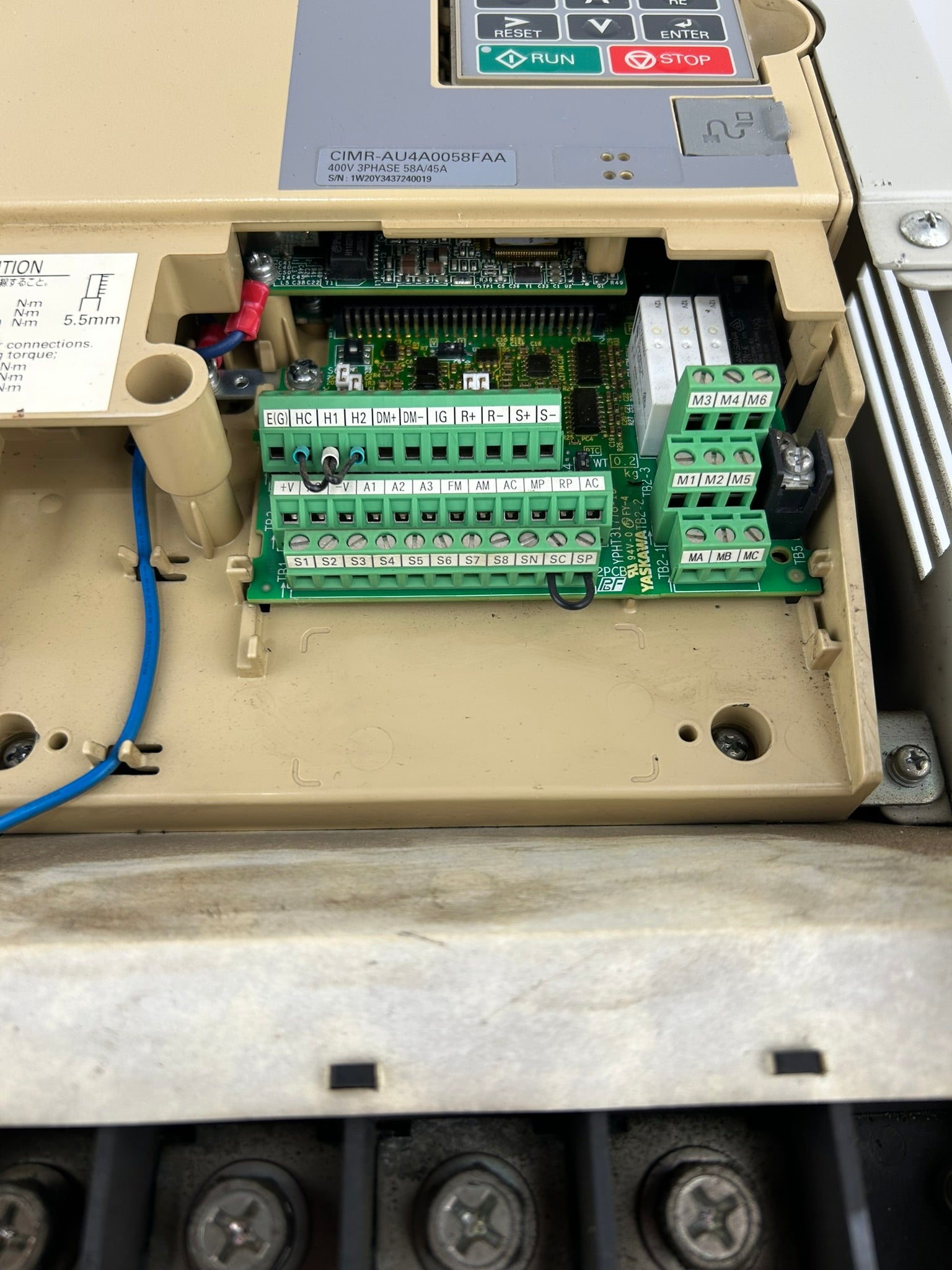 Yaskawa Electric CIMR-AU4A0058FAA Industrial AC Drive Rev E - Missing Top Cover