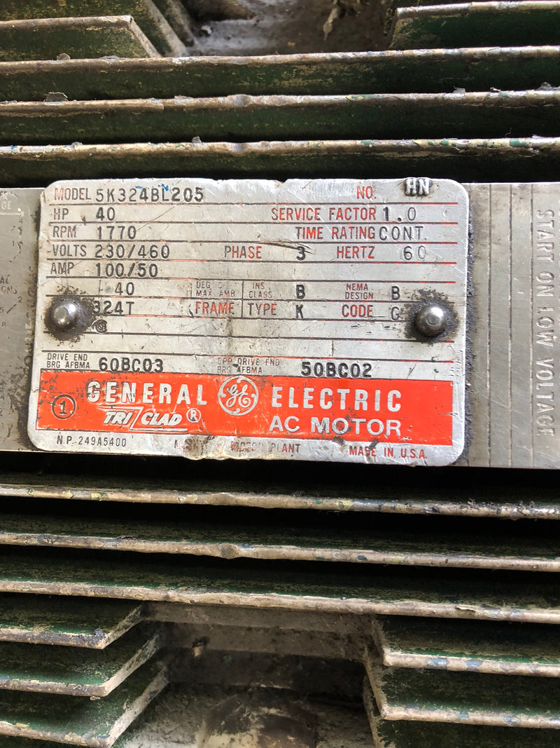 General Electric 5K324BL205 Motor 40 HP 1770 RPM 3PH