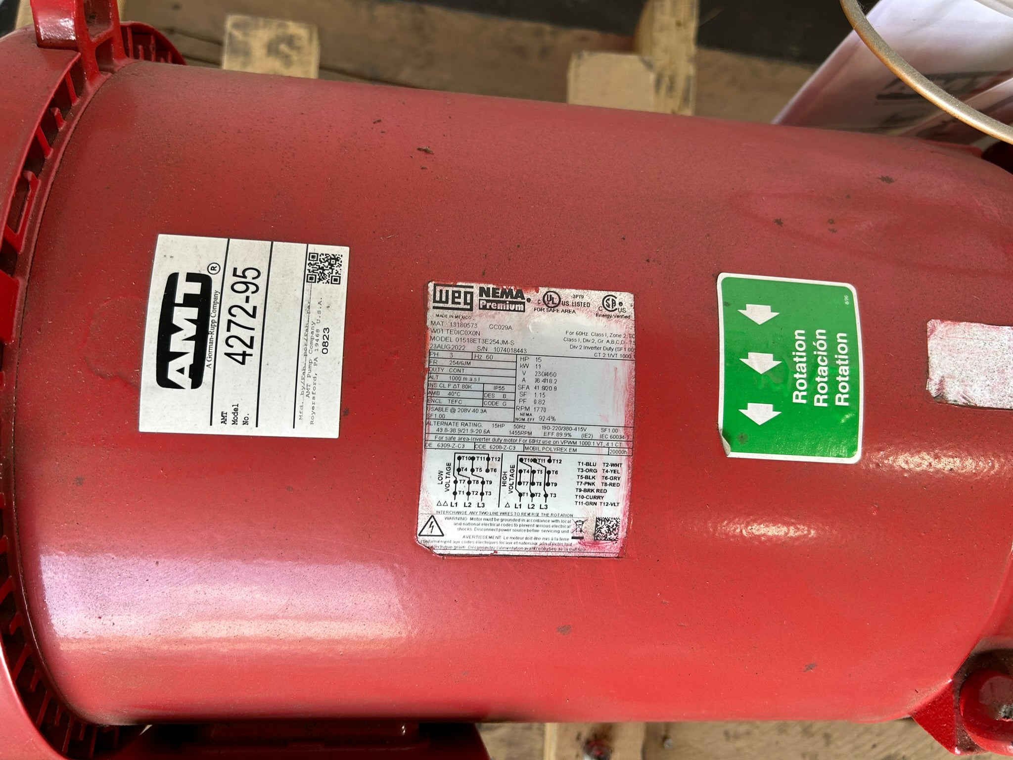 Patterson Fire Pump E2D11A-C4M 15HP WEG Motor 230/460V 1770RPM 4x3 Fire Pump