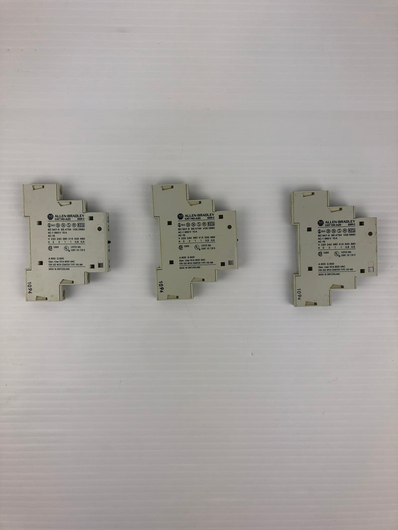 Allen-Bradley 140-A20 Auxiliary Contact Ser. C 600VAC 10A - Lot of 3