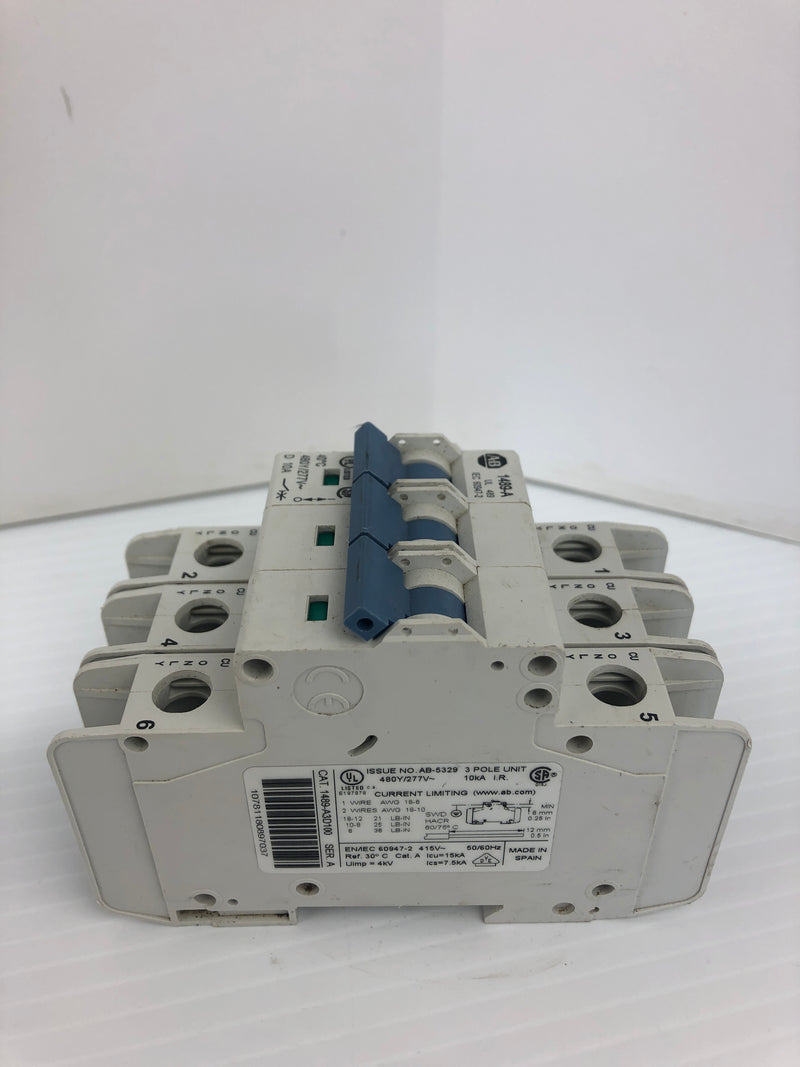 Allen-Bradley 1489-A3D100 Circuit Breaker Ser. A 415V 10A 3P 50/60Hz