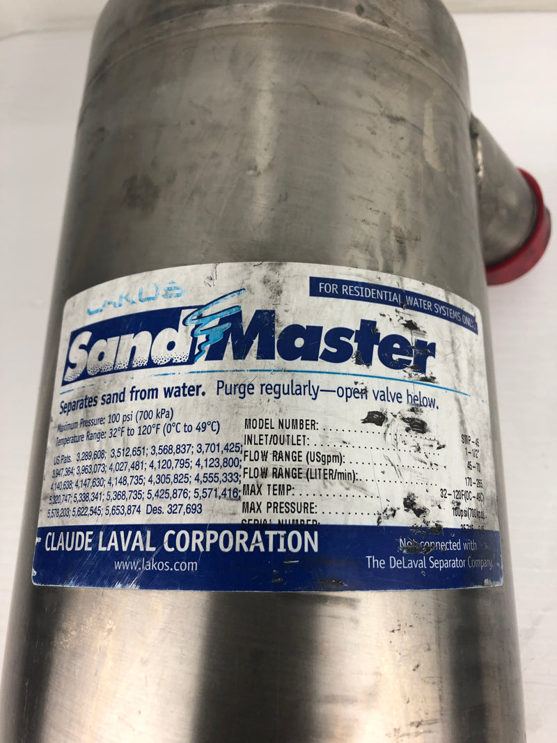 Lakos Sand Master SMP-45 Centrifugal Separator Filter 100PSI Inlet/Outlet 1-1/2"