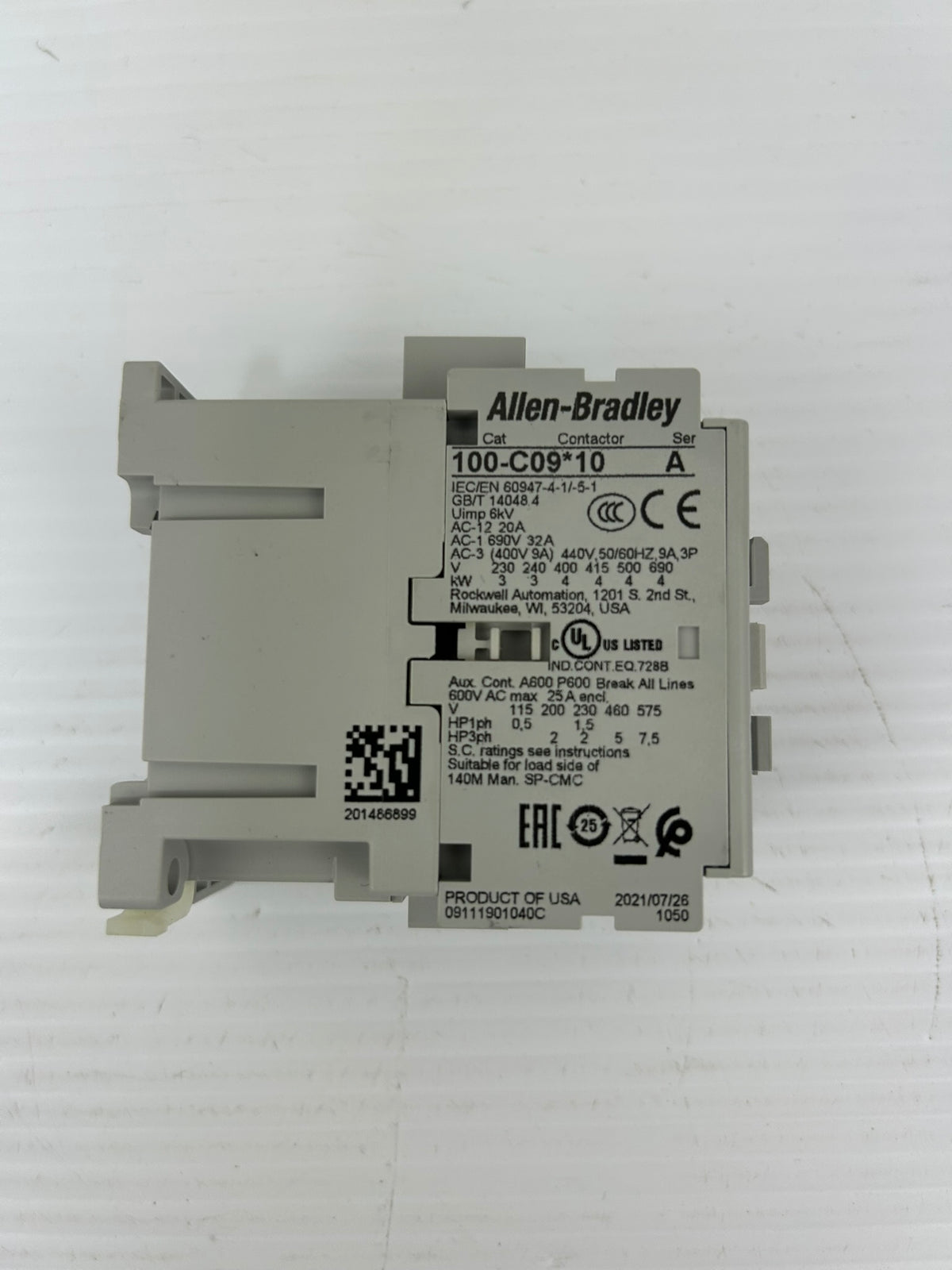 Allen-Bradley 100-C09J10 Series A Contactor 24V 60Hz 3 Pole 9A 1NO Bulletin 100