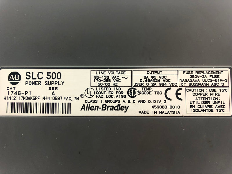 Allen Bradley 1746-A7 7-Slot PLC Rack SLC500 with 1746-P1 Power Supply