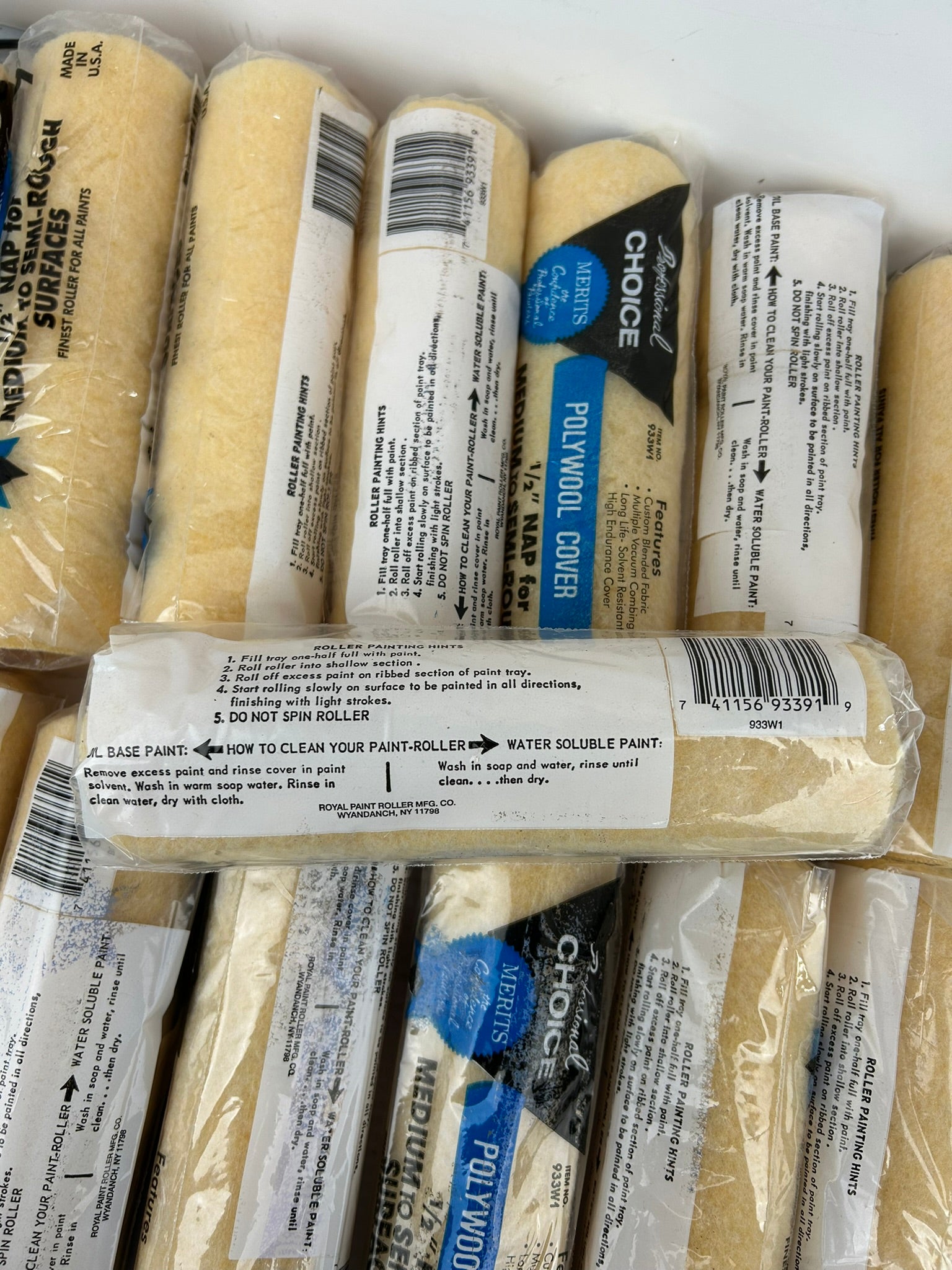 Professional Choice 933W1 Polywool Cover 1/2" Nap x 9" Paint Roller - Lot of 12