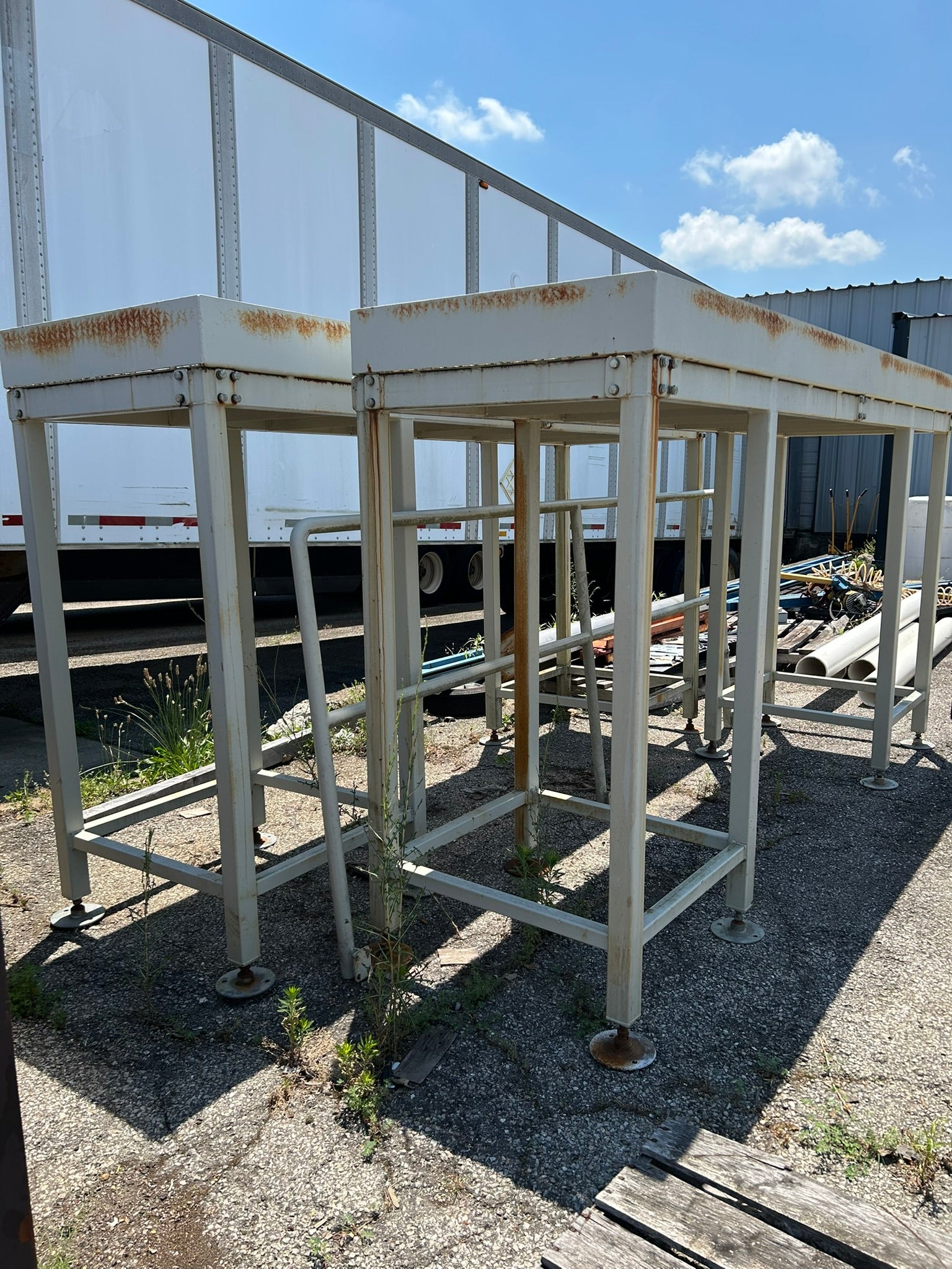 (2) Steel Platforms with Railing from Conveyor Assembly 9'9.5" x 31.5” x 5.5'