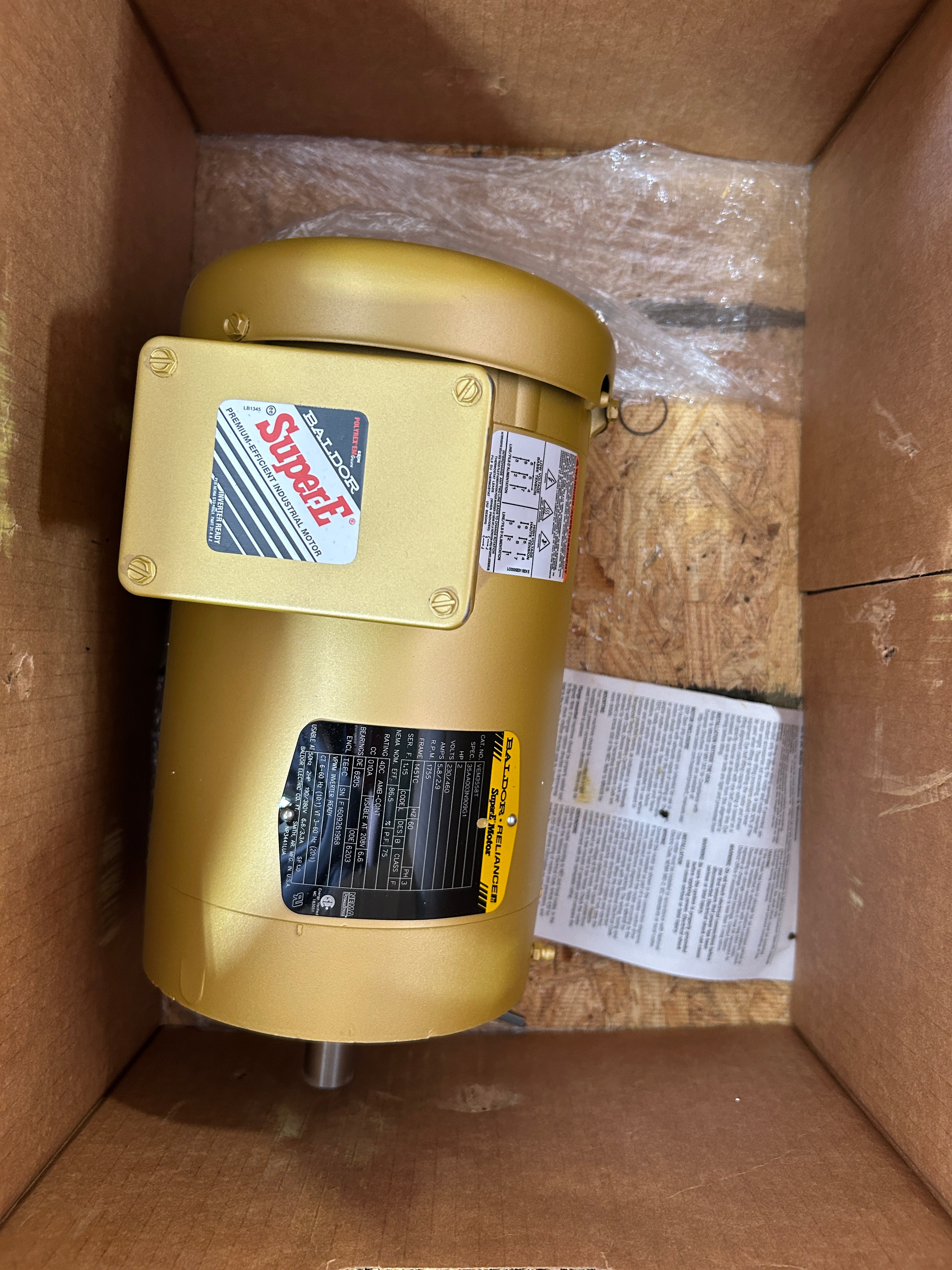 Baldor VEM3558T Super E Electric Motor 2HP 1755 RPM 230/460V 145TC 3PH