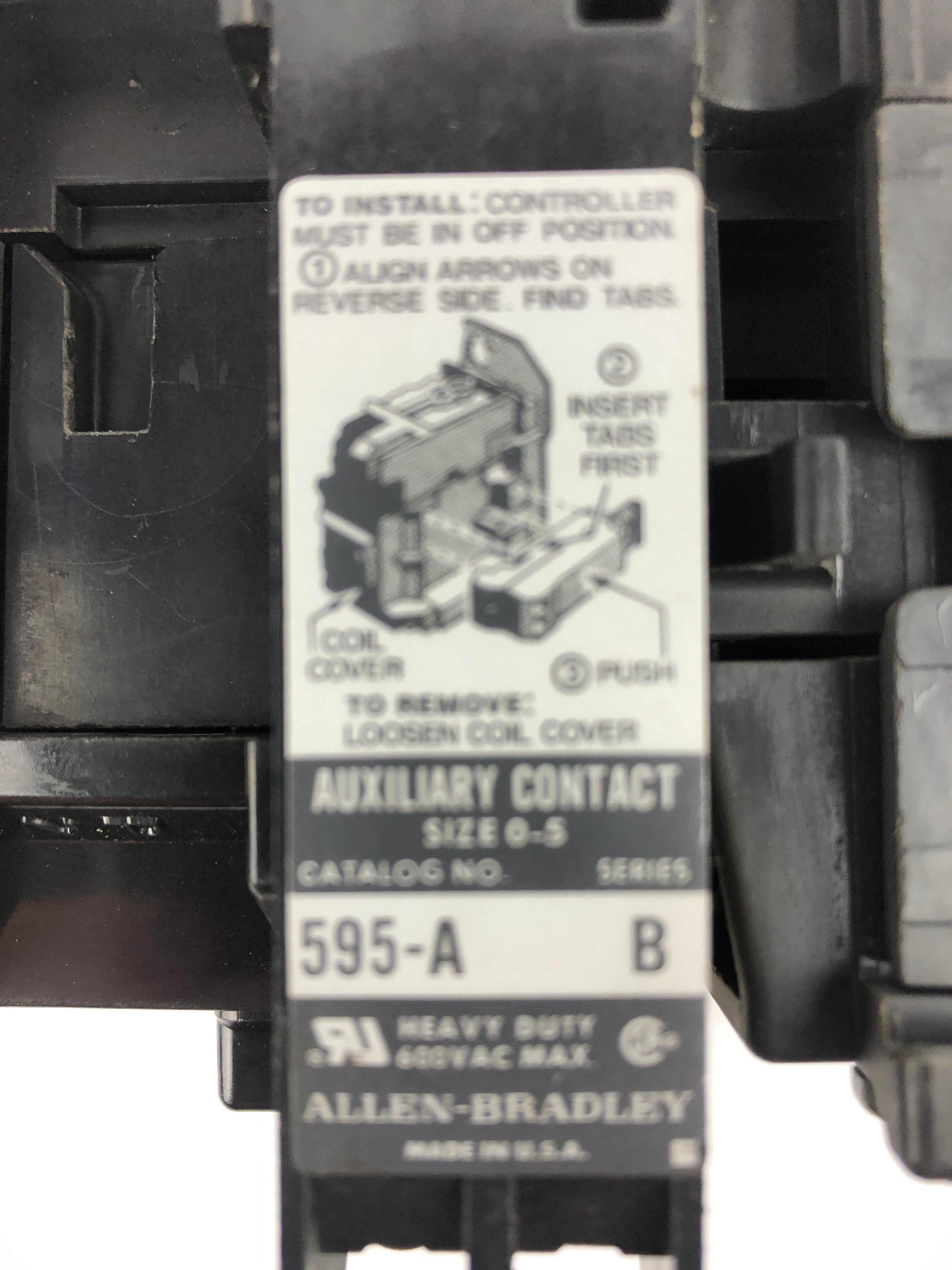Allen-Bradley 500-B0A930 Contactor Starter Series B Size 1 with 595-A Contact