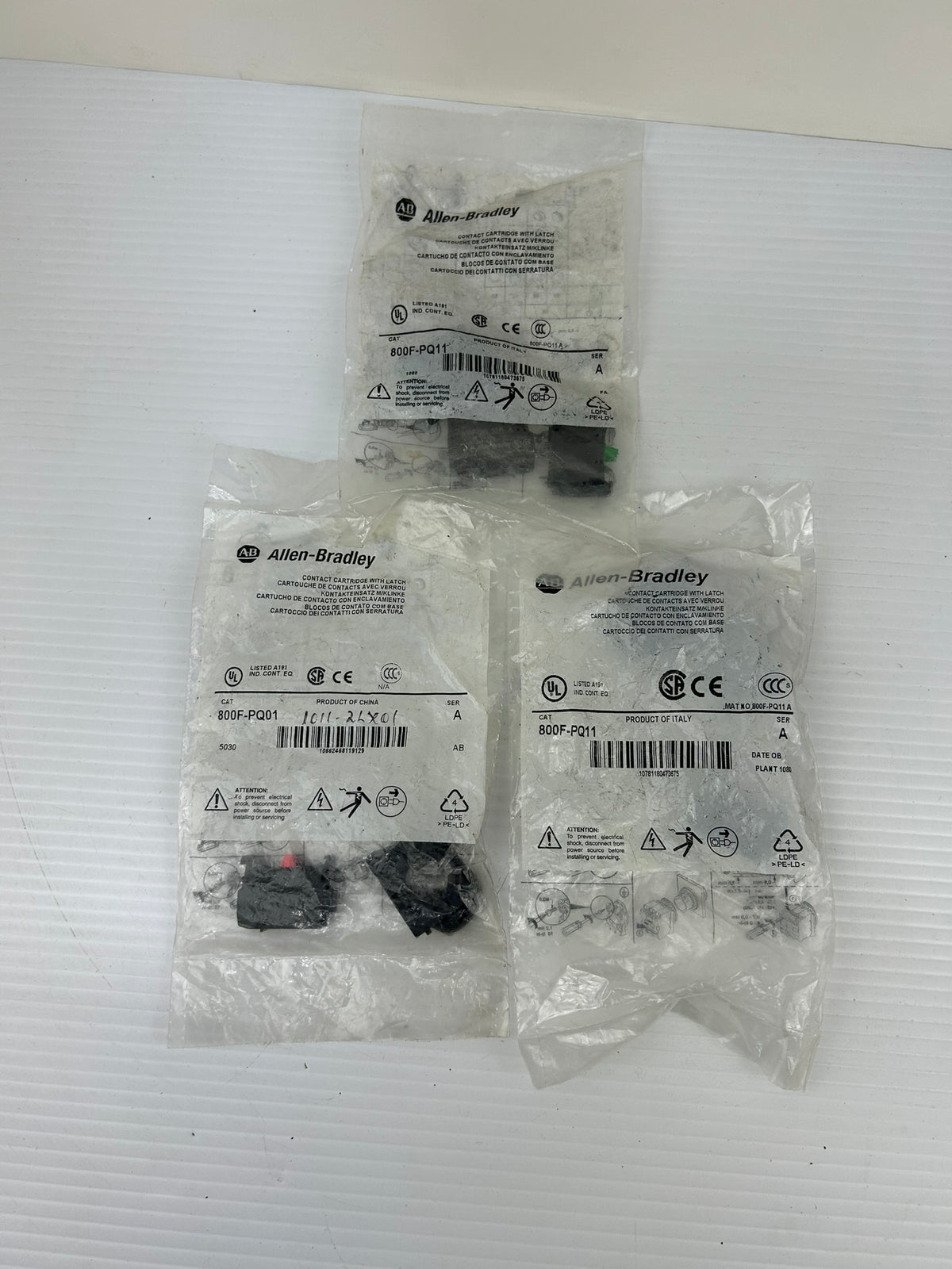 Allen-Bradley 800F-PQ11 & 800F-PQ01 Contact Blocks w/ Plastic Latch - Lot of 3