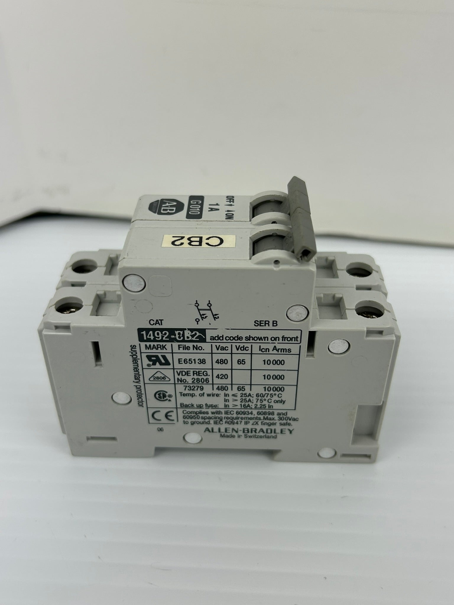 Allen-Bradley 1492-CB2 Circuit Breaker G010 Series B 1A 2P - Lot of 2