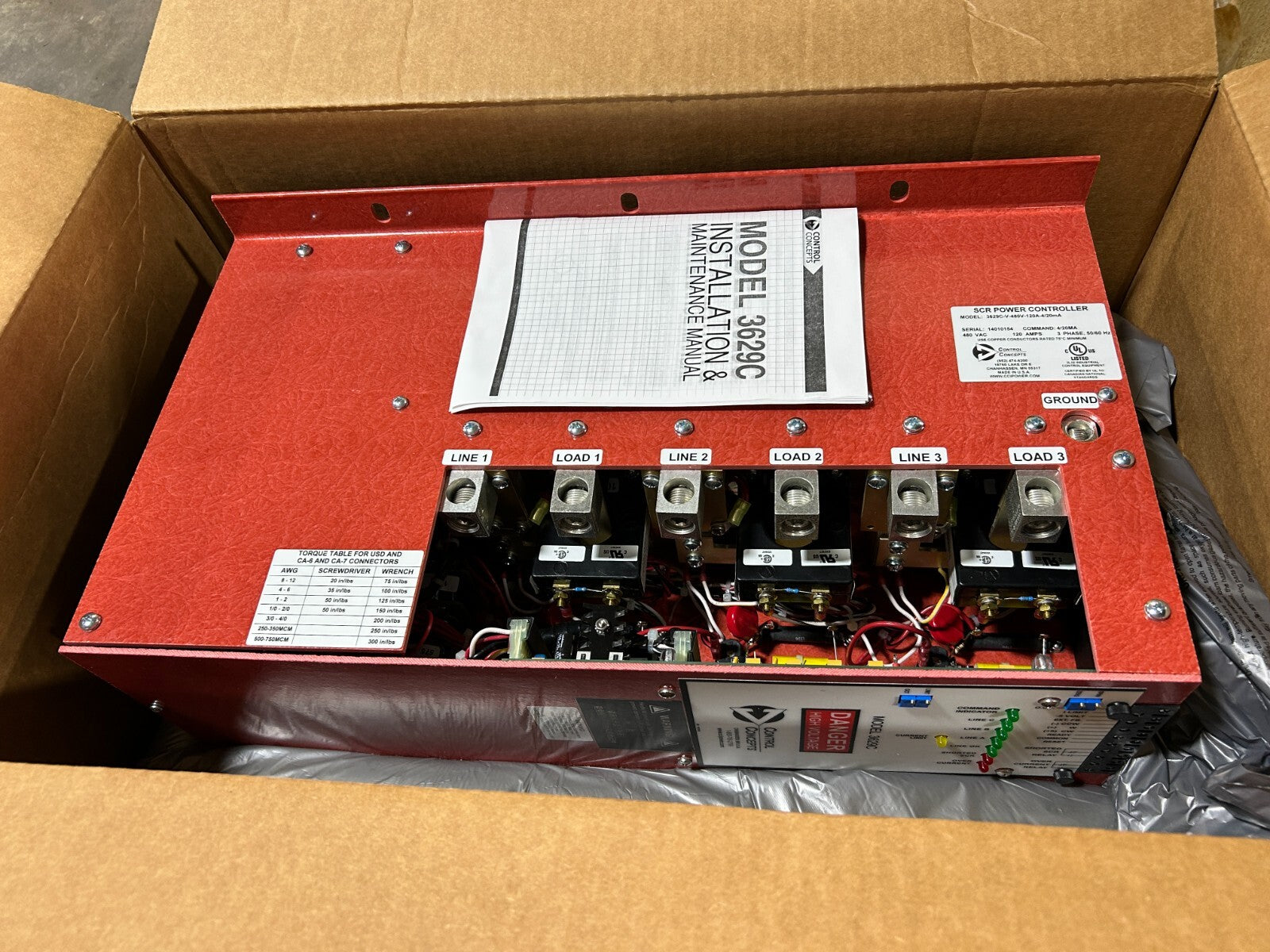 Control Concepts 3629C-V-480V-120A-4/20mA SCR Power Controller 480VAC 120A 3PH