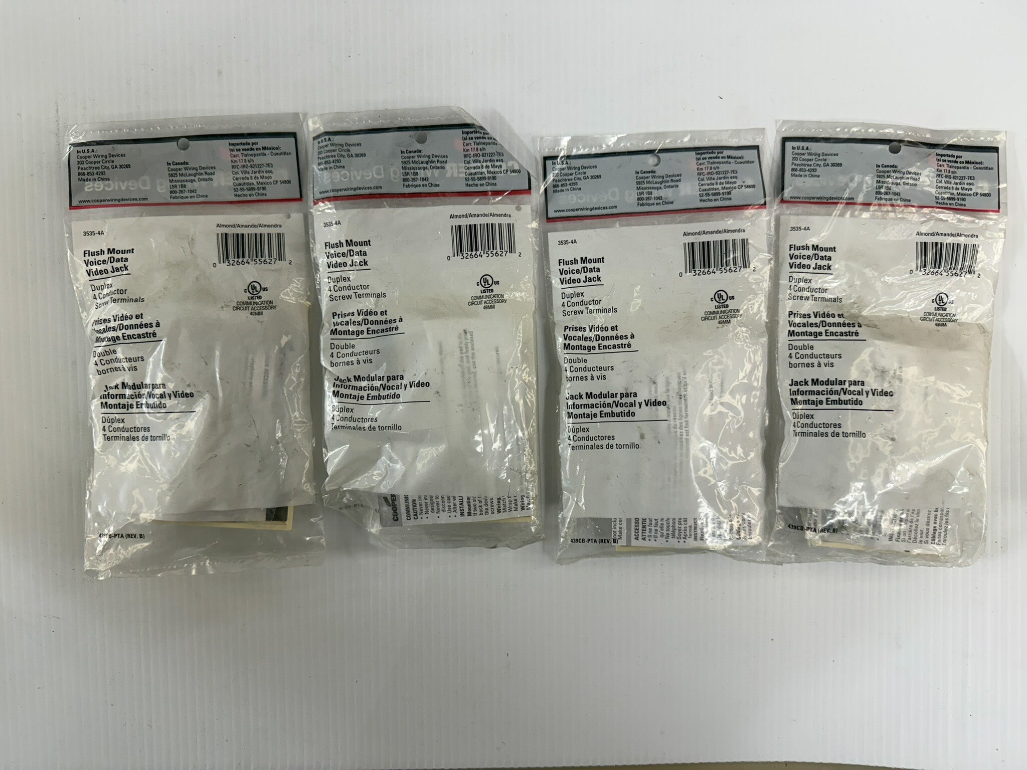 Cooper Wiring Flush Mount Voice/Data Video Jack 3535-4A Lot of 4