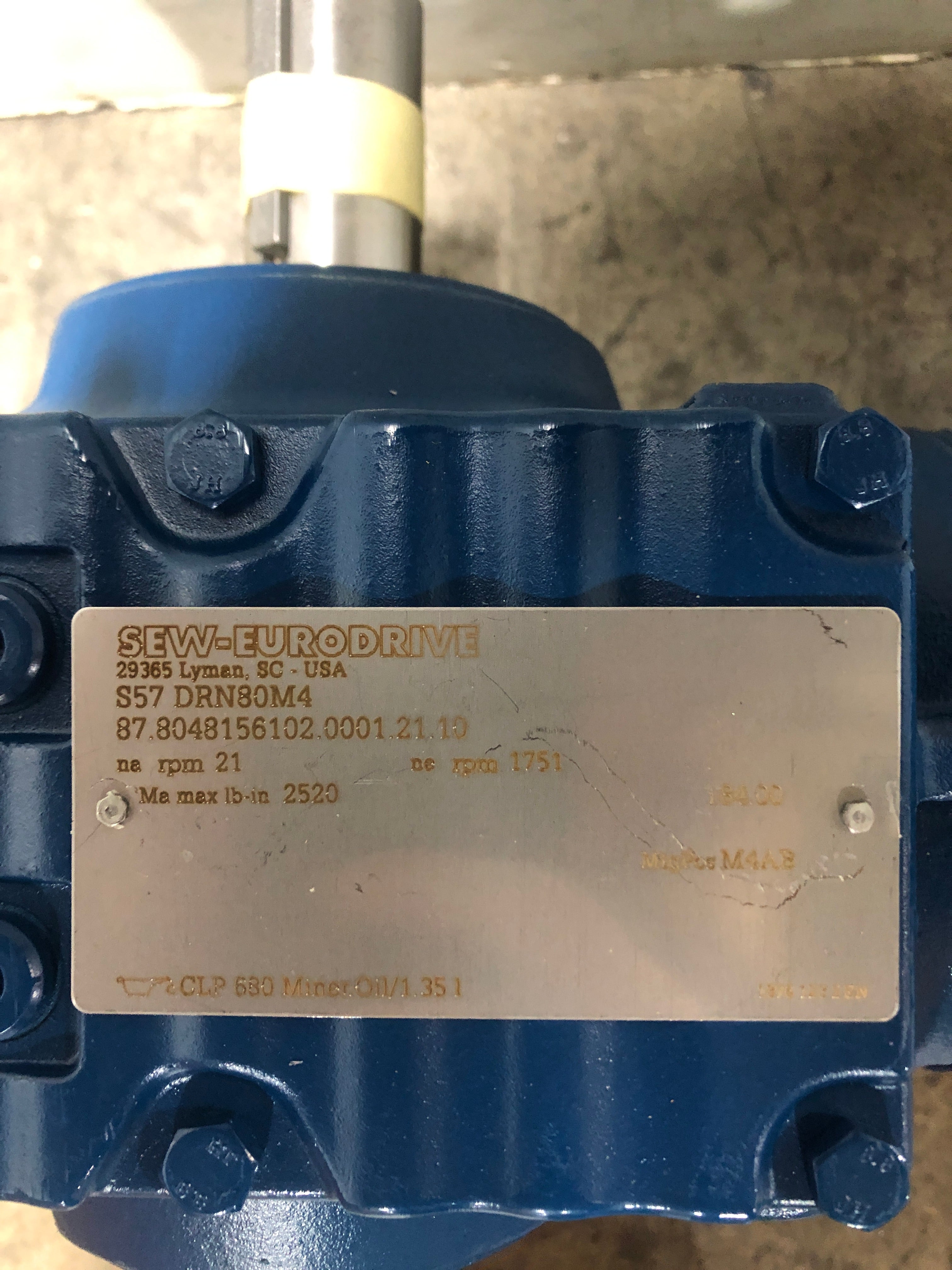 SEW Eurodrive S57 DRN80M4 Gearmotor 1751/21RPM 1.0HP 230/460V 3.10/1.56A