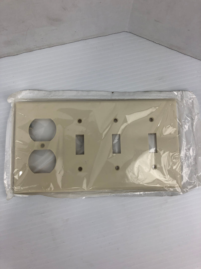 Leviton P38-T Ivory Three Toggle / One Duplex Combo Wall Plate - Lot of 2