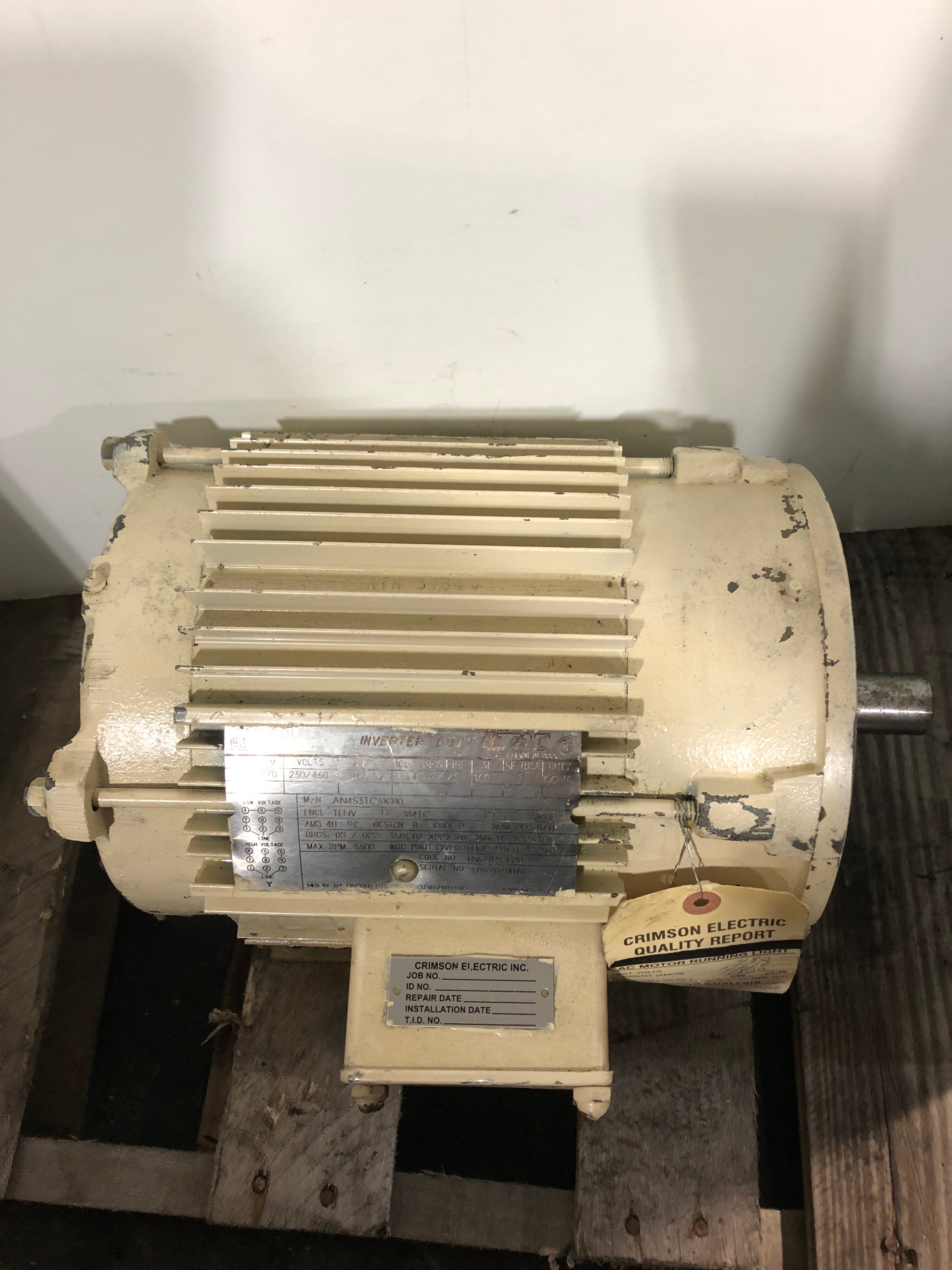 Lincoln Electric AN4S3TC61Q10 Inverter Duty Motor 3HP 1770RPM 3PH 184TC