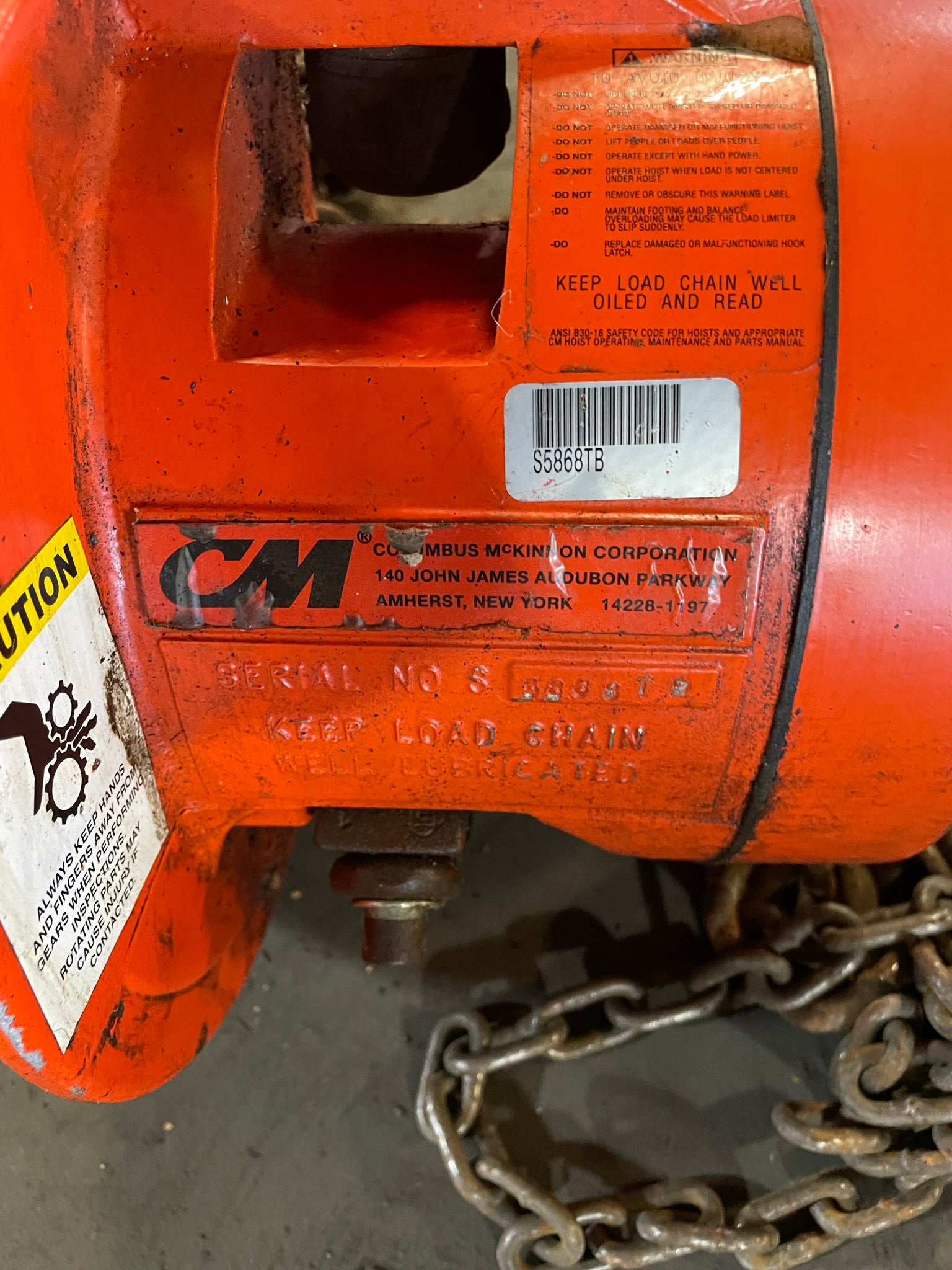 CM Cyclone 2 Ton Manual Chain Fall Hoist with Load Limiter S5868TB