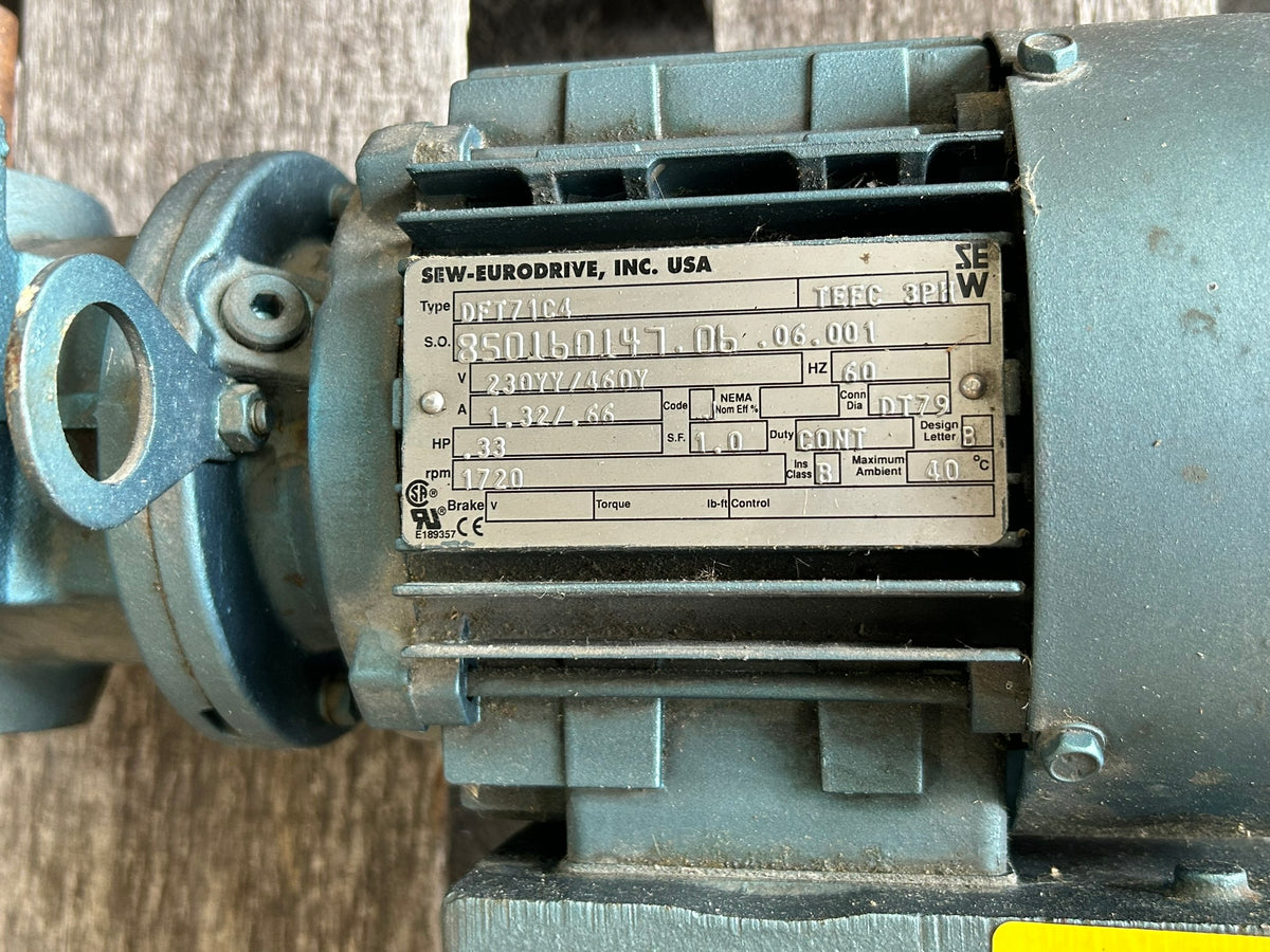 SEW Eurodrive S37DT71C4 Gearmotor DFT71C4 1/3HP 1720RPM 28.76:1 230/460V